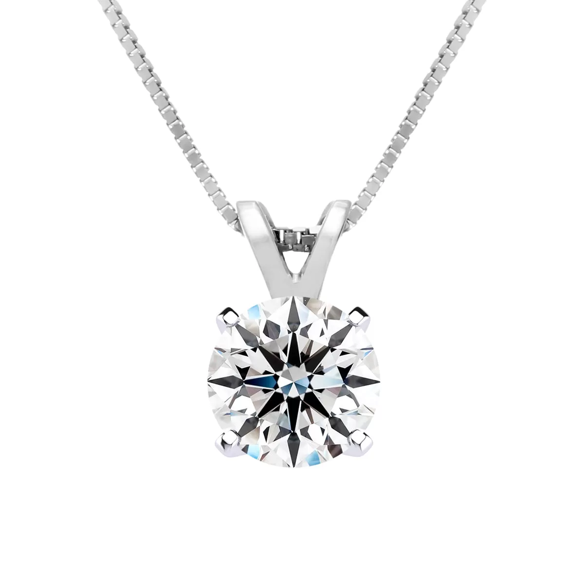 1 Carat Lab Grown Diamond Soltiaire Necklace In 14K White Gold, 18 Inches