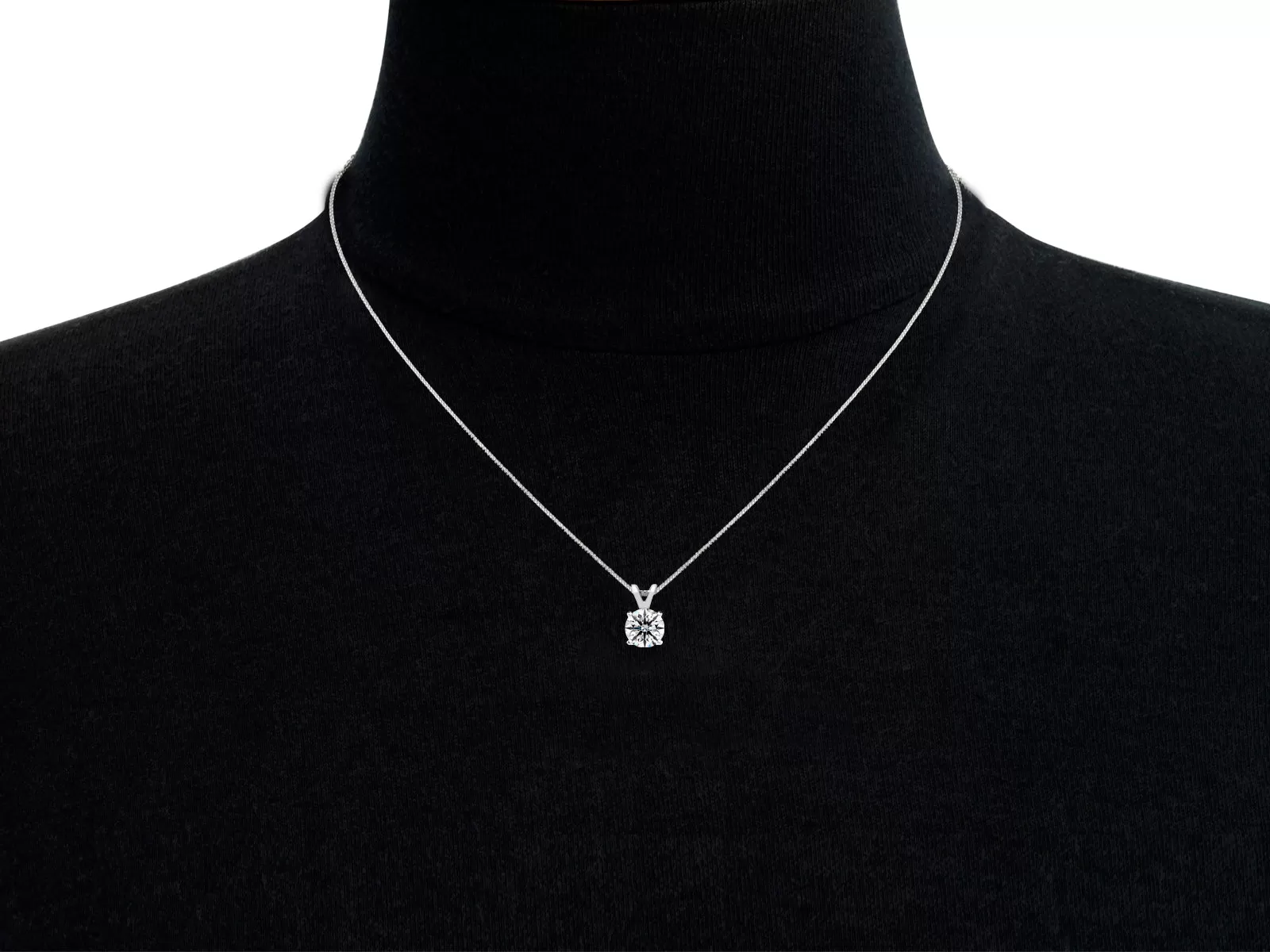 1 Carat Lab Grown Diamond Soltiaire Necklace In 14K White Gold, 18 Inches