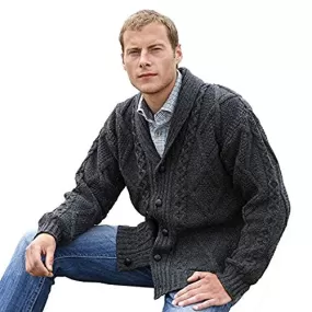 100% Irish Merino Wool Aran Button Cardigan - Fast delivery from Ireland (XX Large, Charcoal)