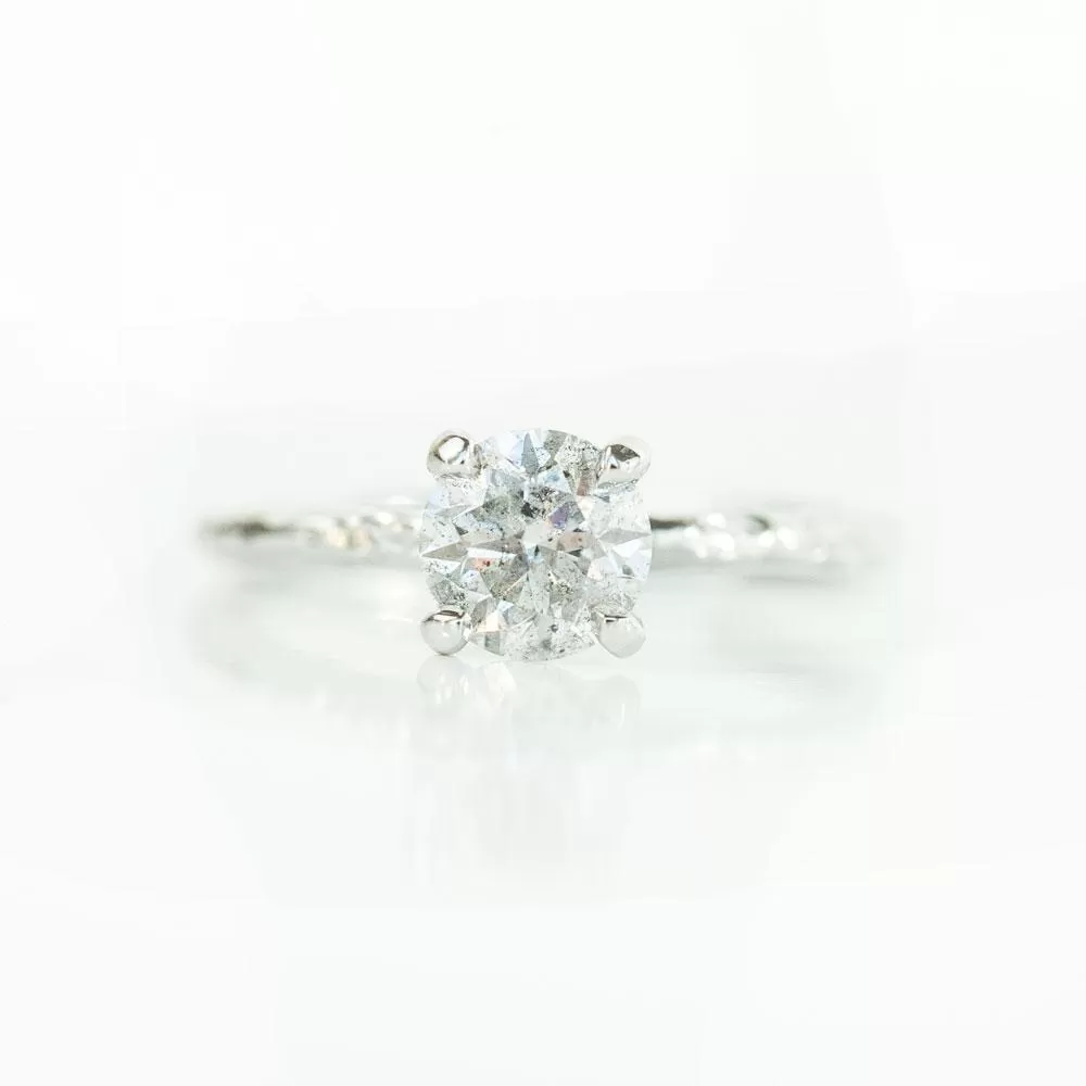 1.03ct Silvery White Salt and Pepper Diamond Evergreen 4 Prong Solitaire in 14k White Gold