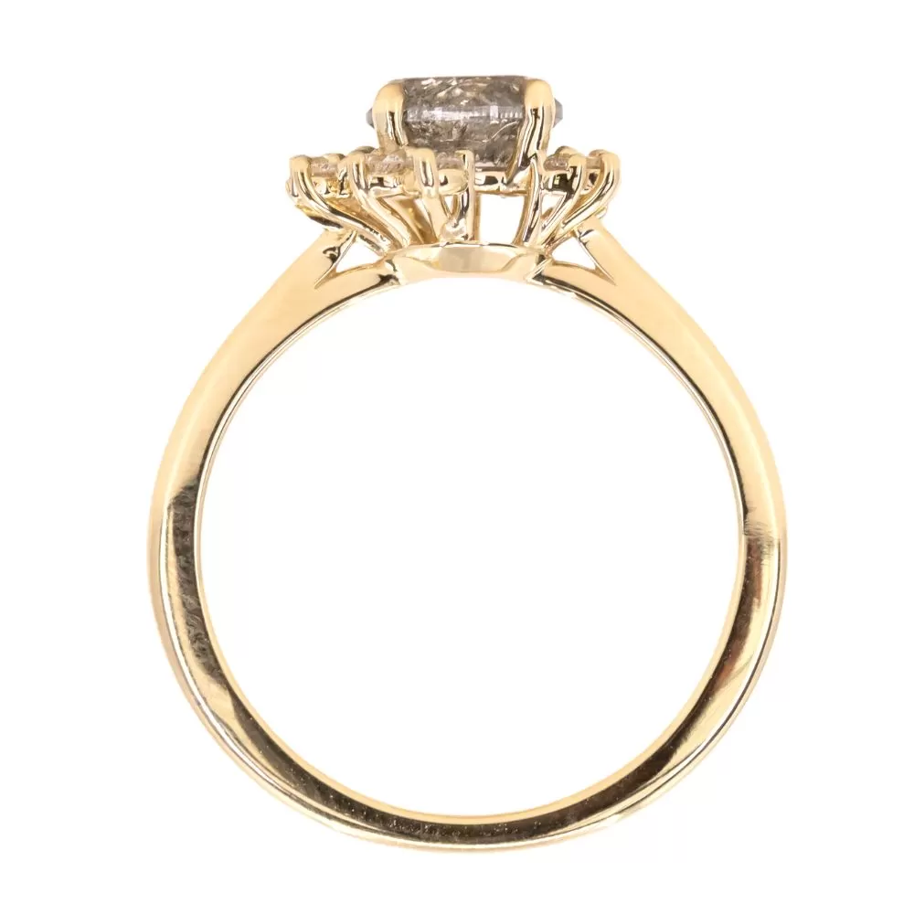 1.16ct Round Salt And Pepper Diamond Asymmetrical Cluster Ring In 14k Yellow Gold