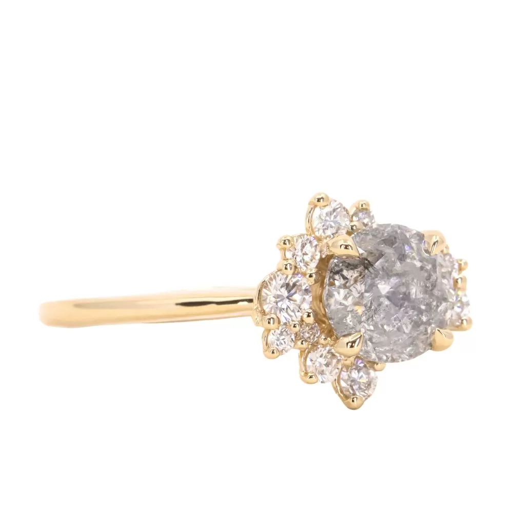 1.16ct Round Salt And Pepper Diamond Asymmetrical Cluster Ring In 14k Yellow Gold