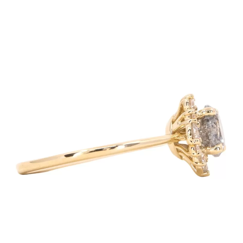 1.16ct Round Salt And Pepper Diamond Asymmetrical Cluster Ring In 14k Yellow Gold