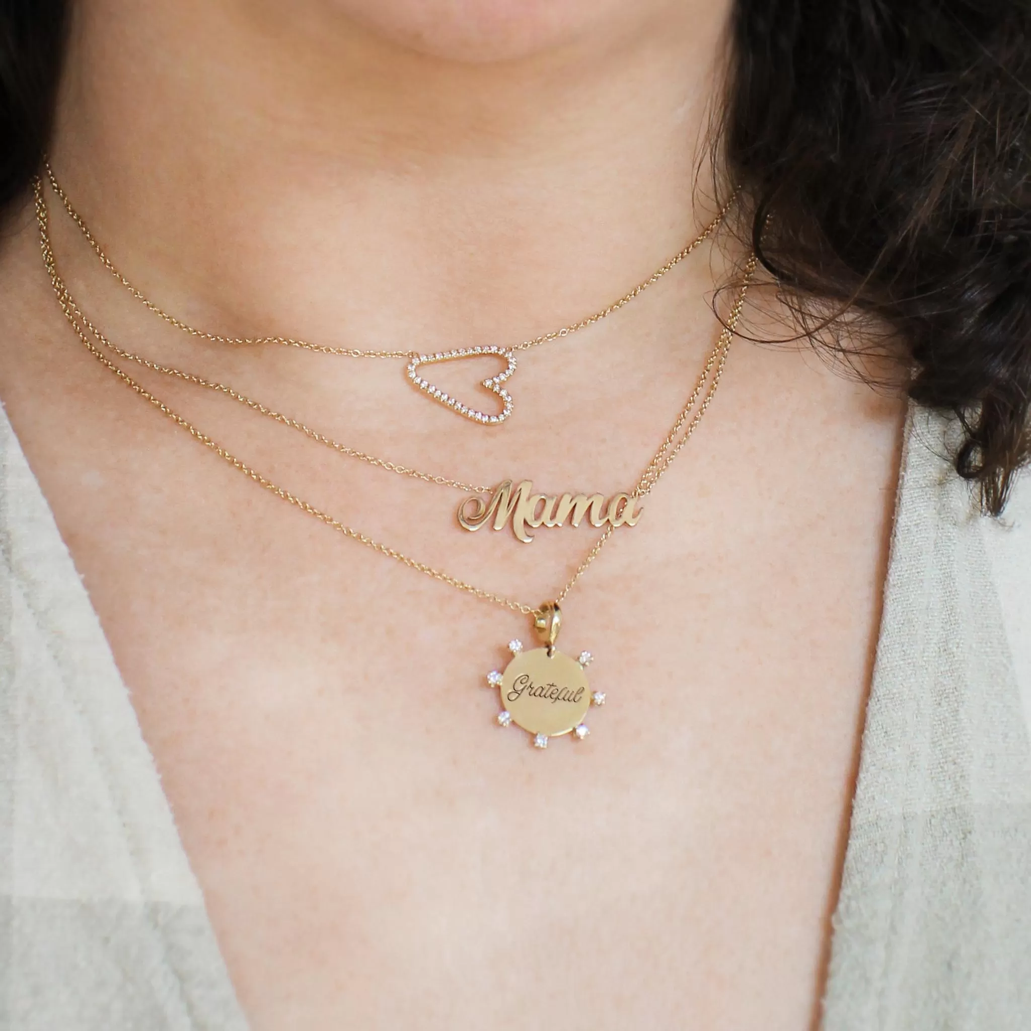 14k Gold Script Letter Mama Necklace