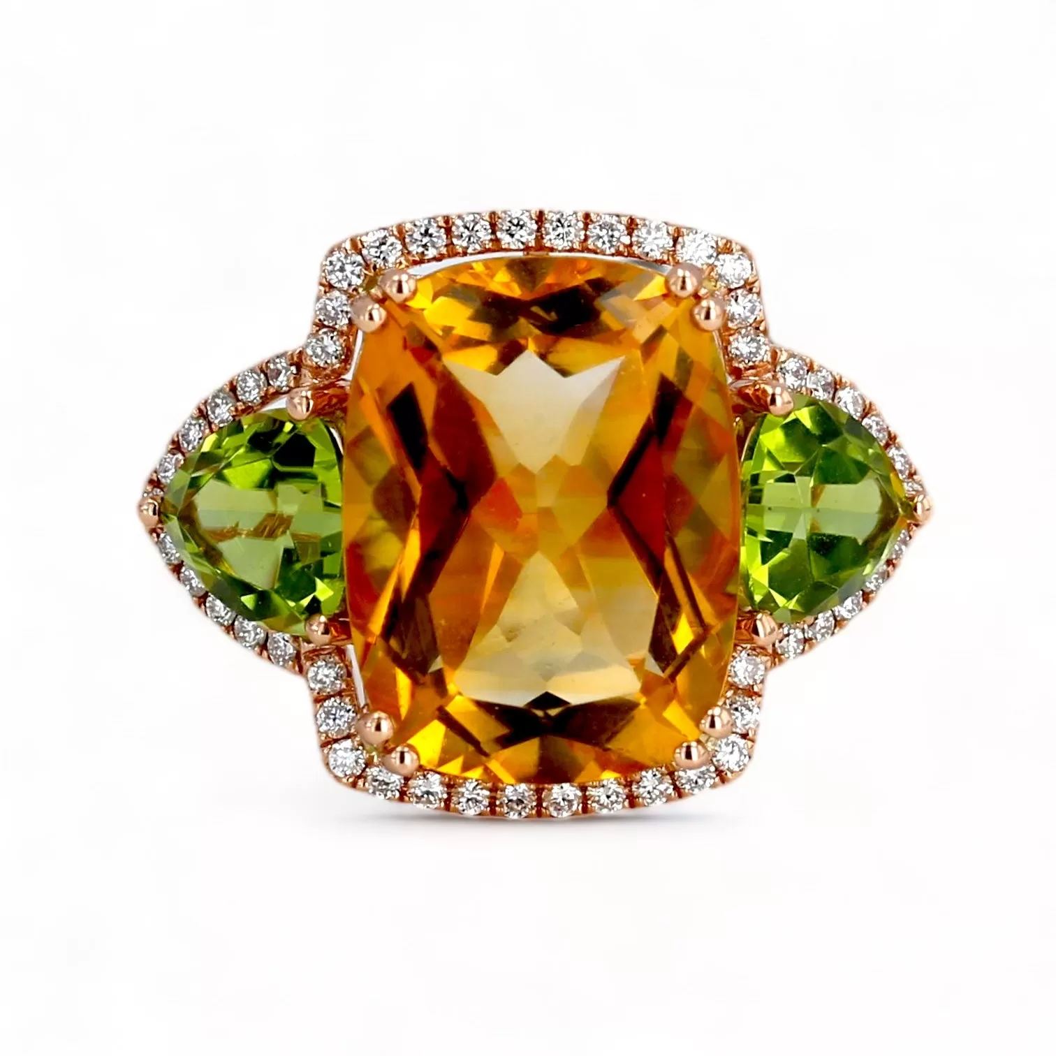 14K rose gold halo natural citrine peridot and diamonds EFFY brand ring-31888