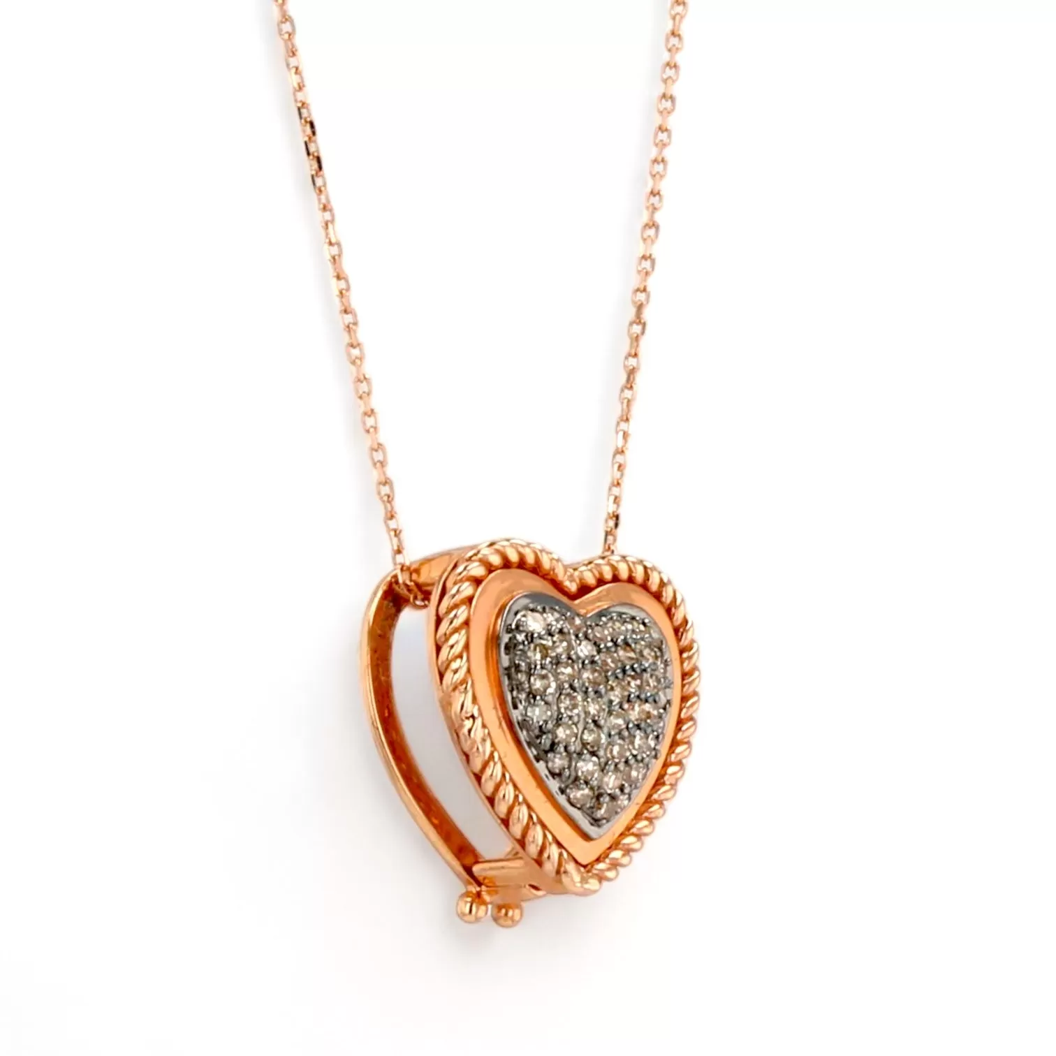 14K rose gold open shell heart diamond necklace-12134