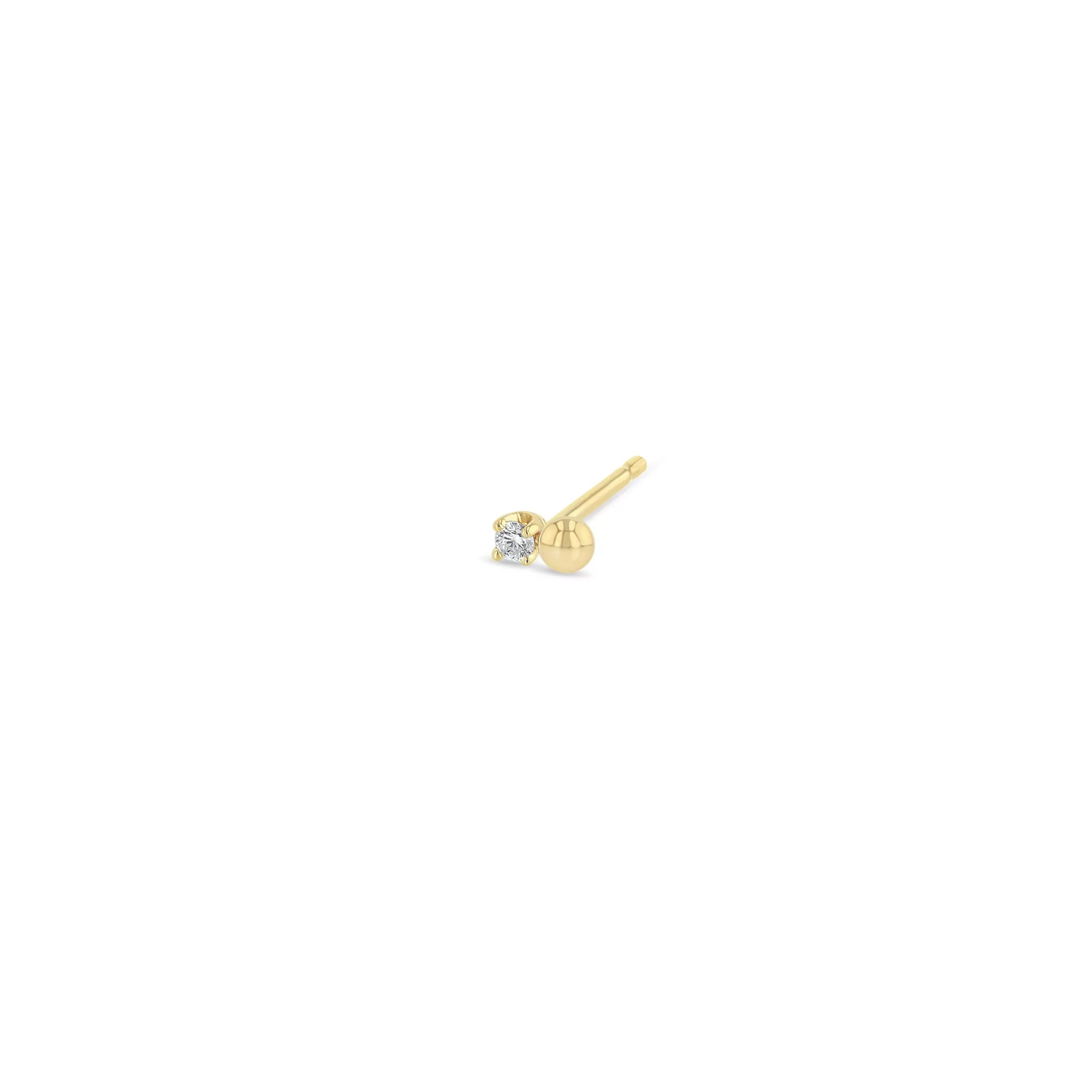 14k Single Tiny Gold Bead & Diamond Studs