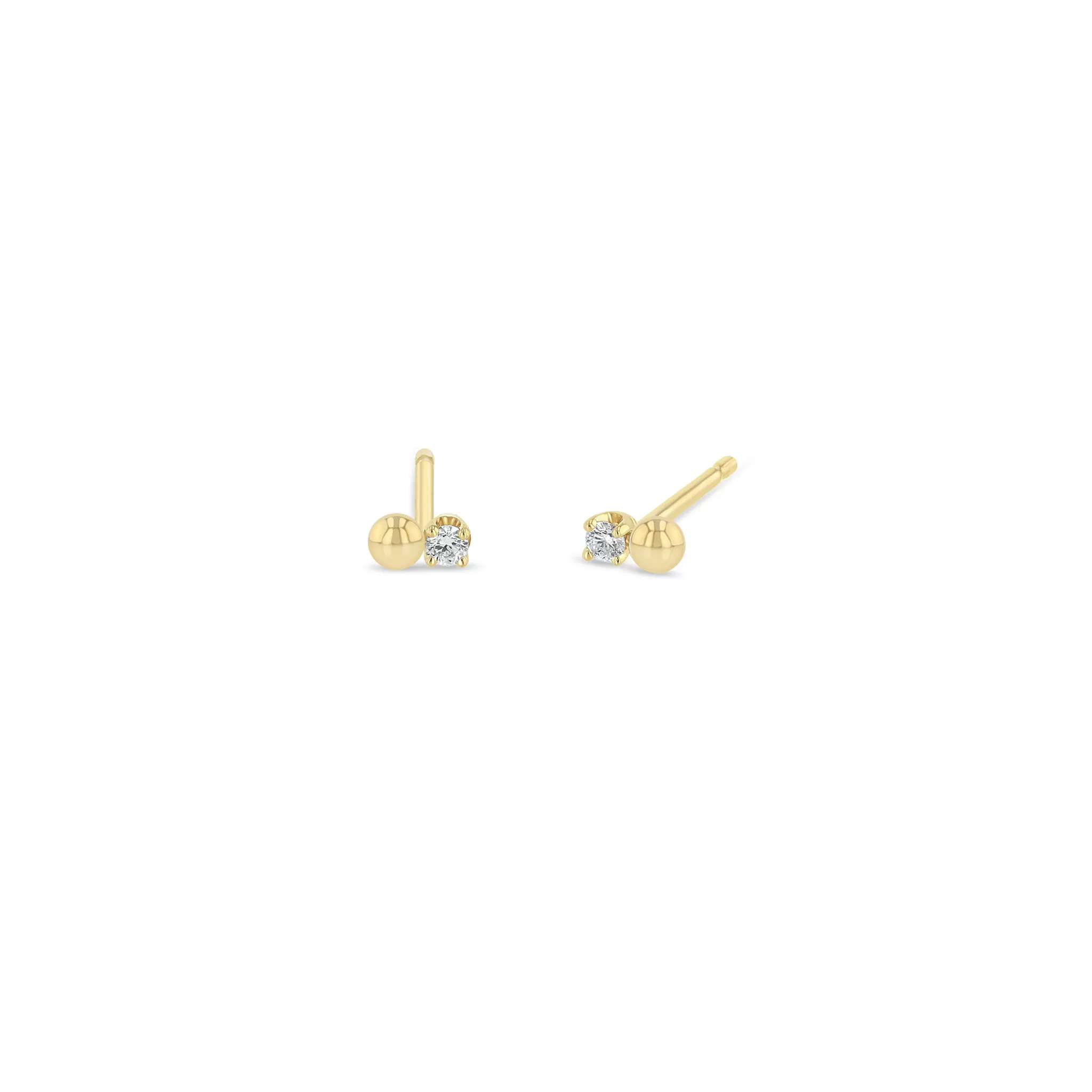 14k Single Tiny Gold Bead & Diamond Studs