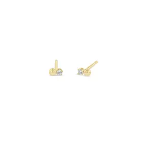 14k Single Tiny Gold Bead & Diamond Studs