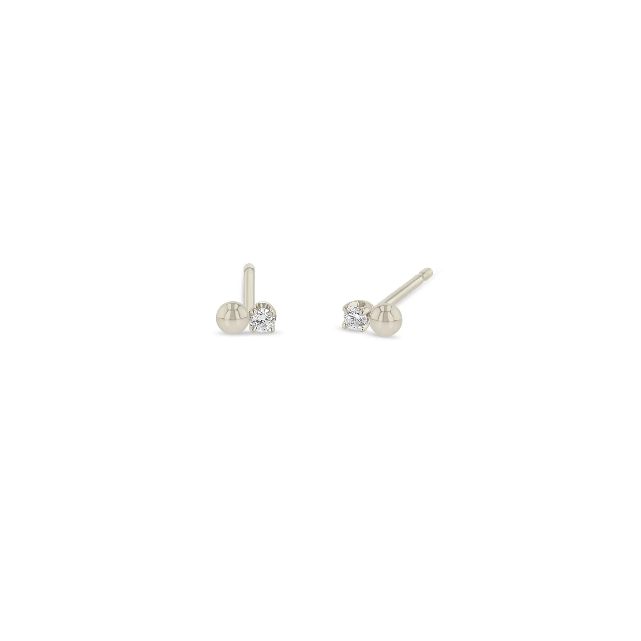 14k Single Tiny Gold Bead & Diamond Studs