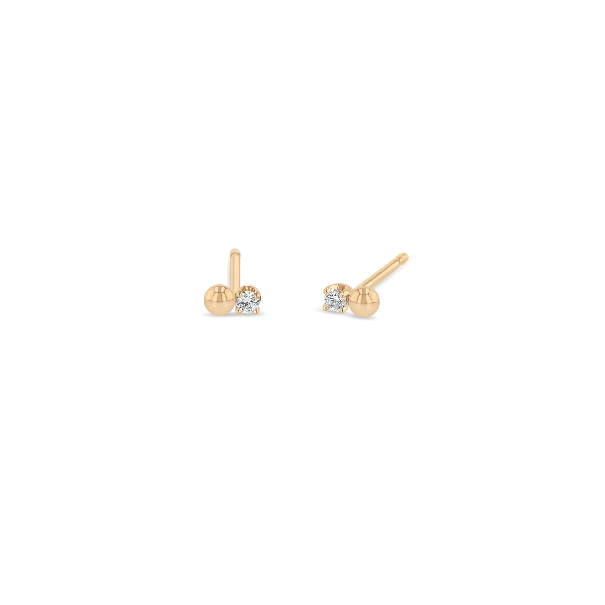 14k Single Tiny Gold Bead & Diamond Studs