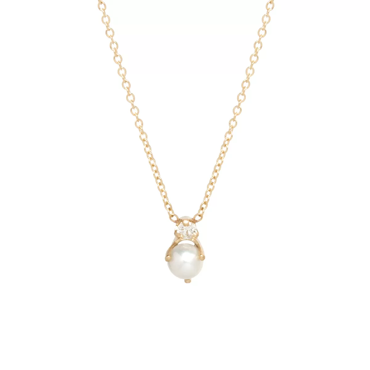 14k Stacked Pearl & Diamond Pendant Necklace