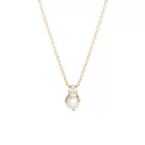 14k Stacked Pearl & Diamond Pendant Necklace