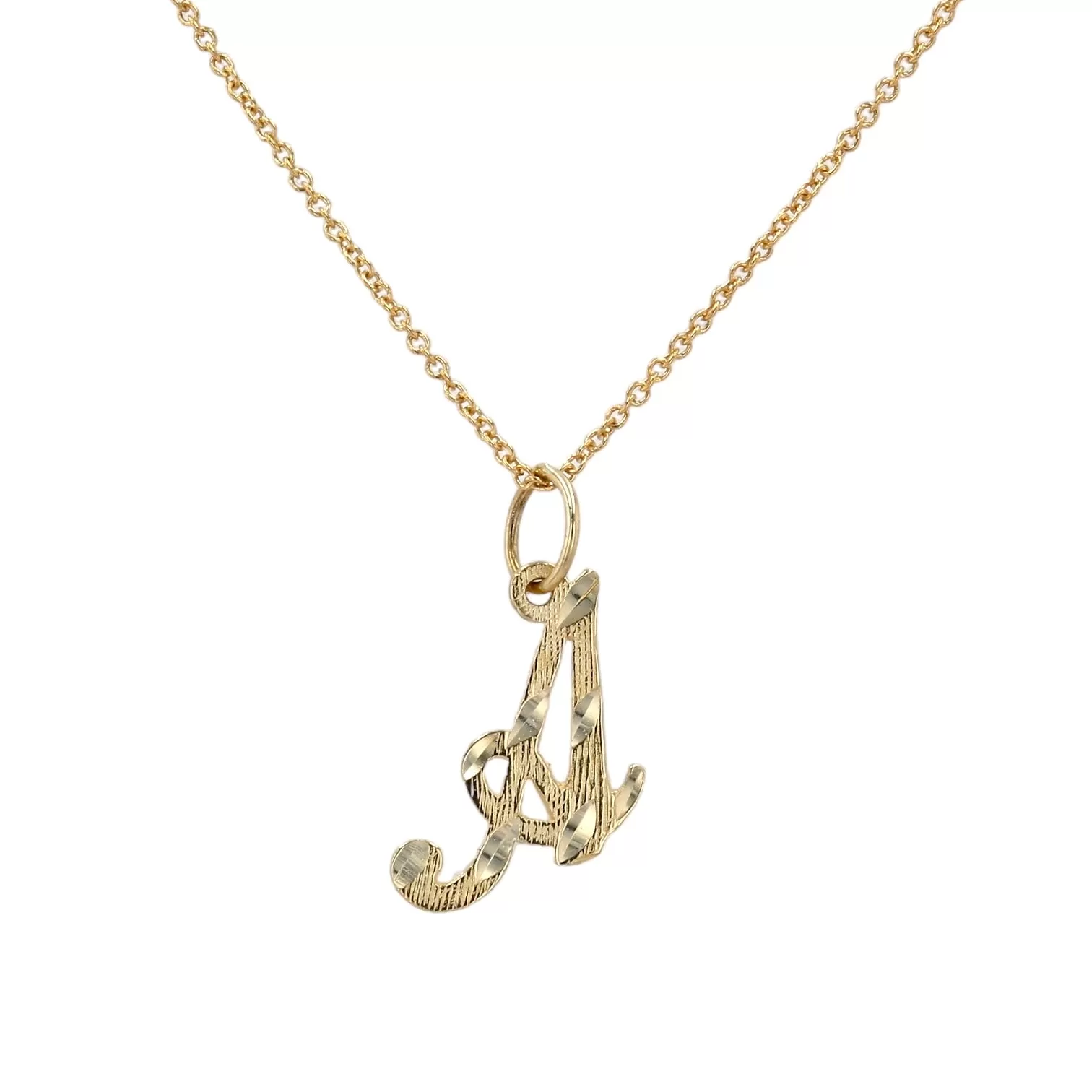 14K Yellow gold letter A diamond cut necklace