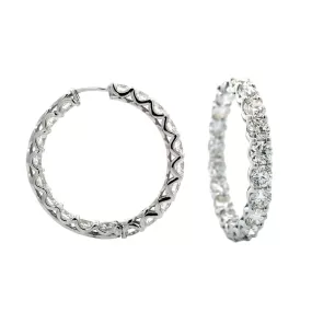 18K White Gold Round Diamond Hoops