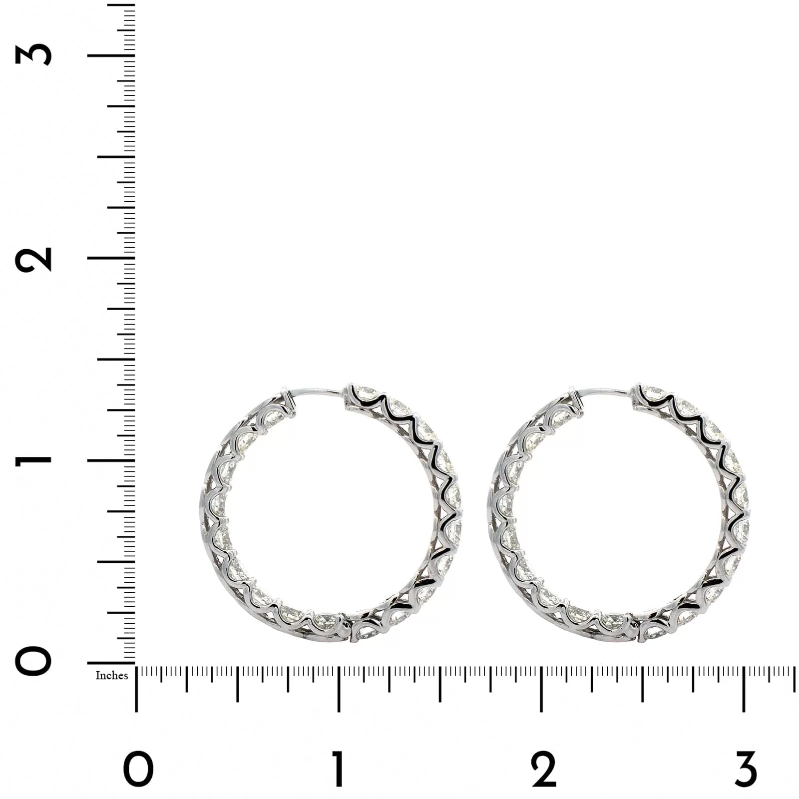 18K White Gold Round Diamond Hoops