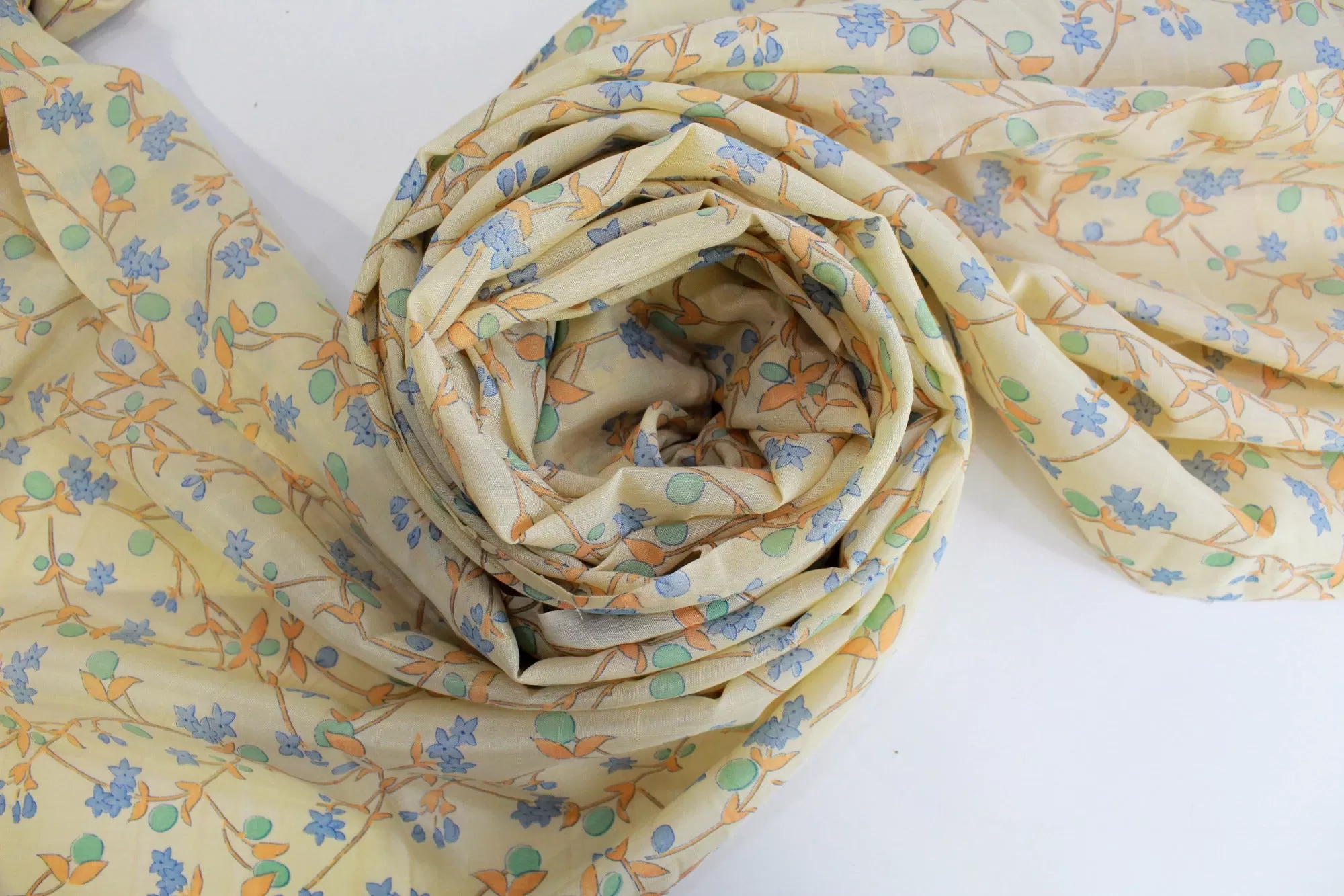 1920s Peach Blue Floral Print Cotton Fabric, 5 Yards