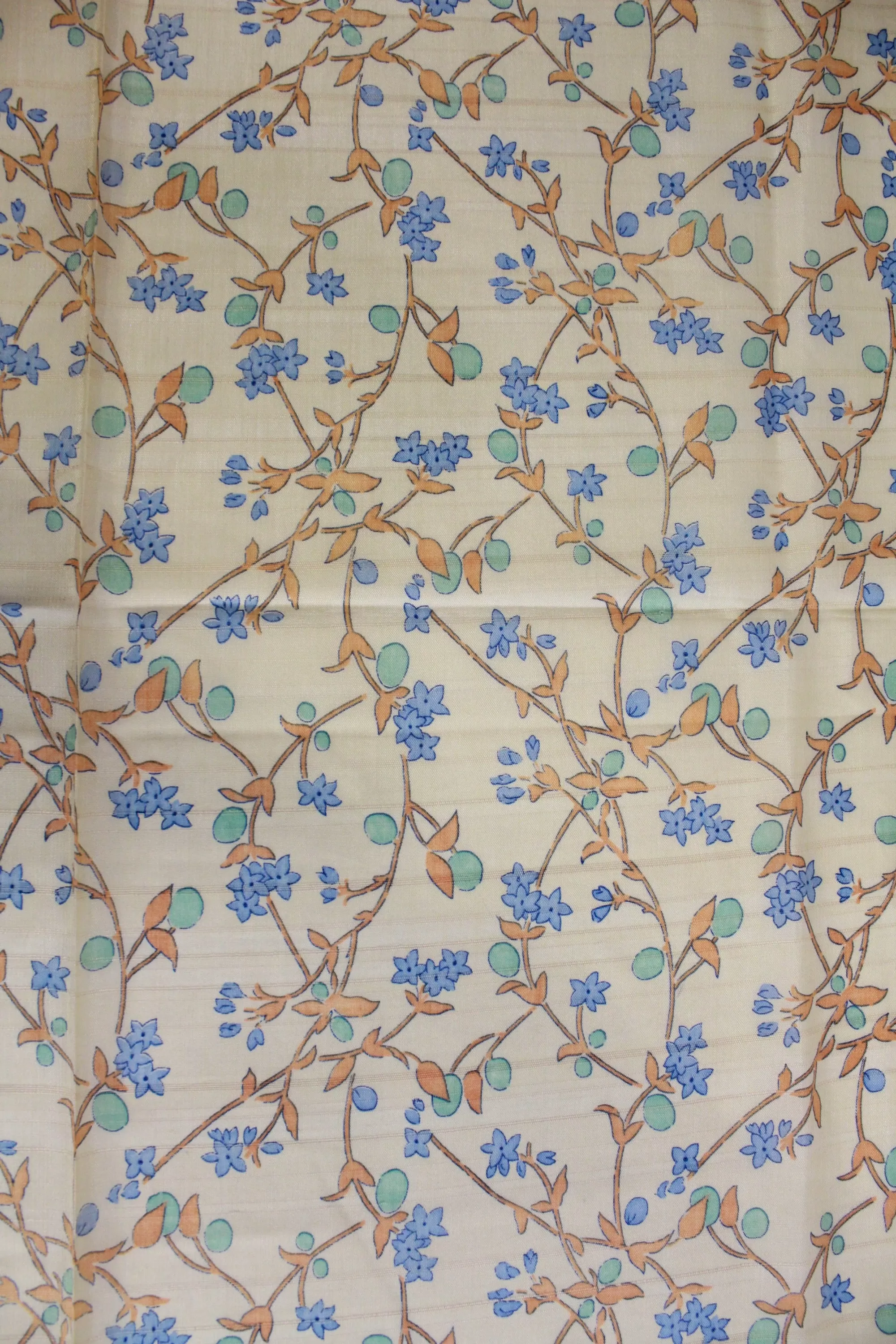 1920s Peach Blue Floral Print Cotton Fabric, 5 Yards