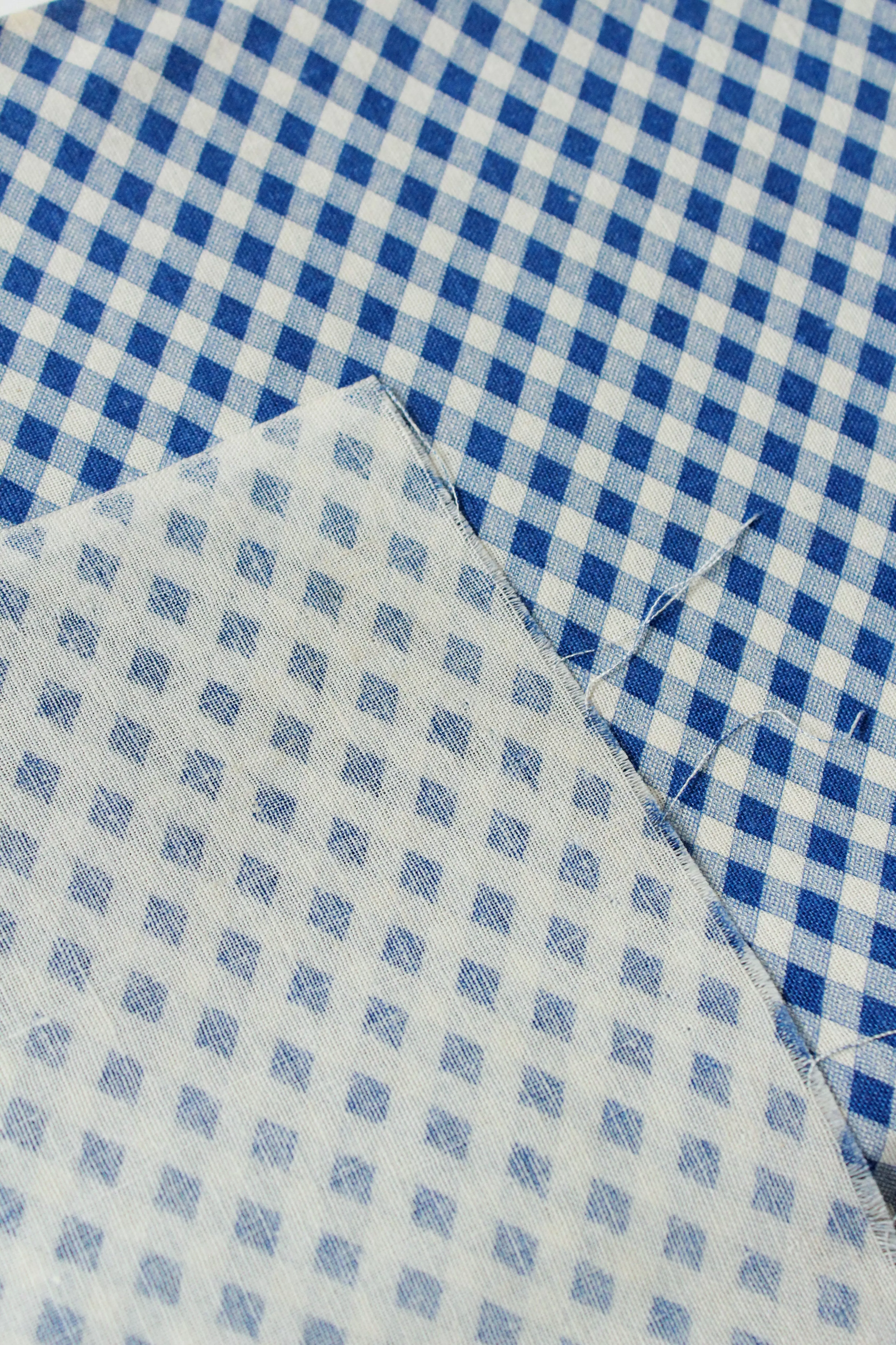 1940s Gingham Feedsack, Blue/White Vintage Summer Fabric