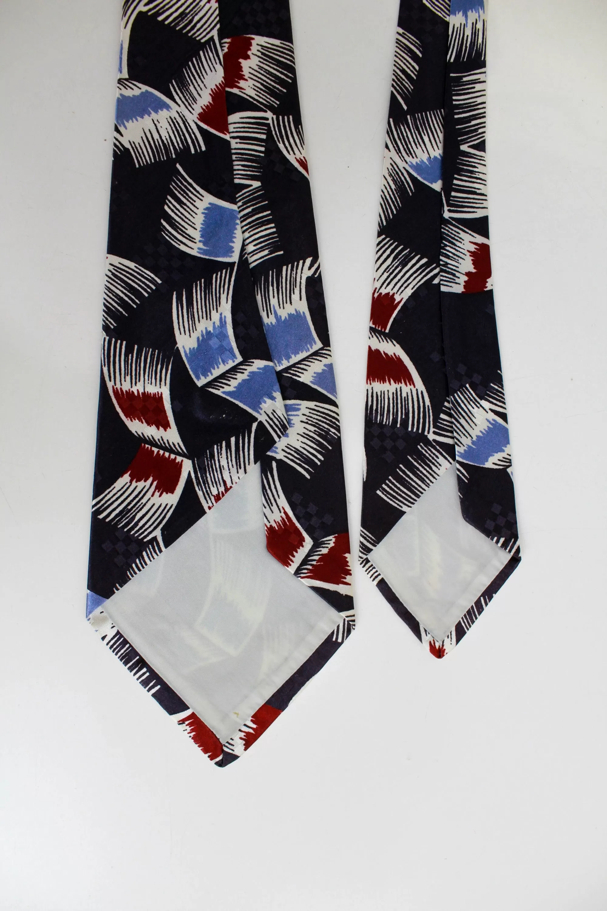 1940s Wide Swing Tie, Navy and Red Abstract Print Rayon