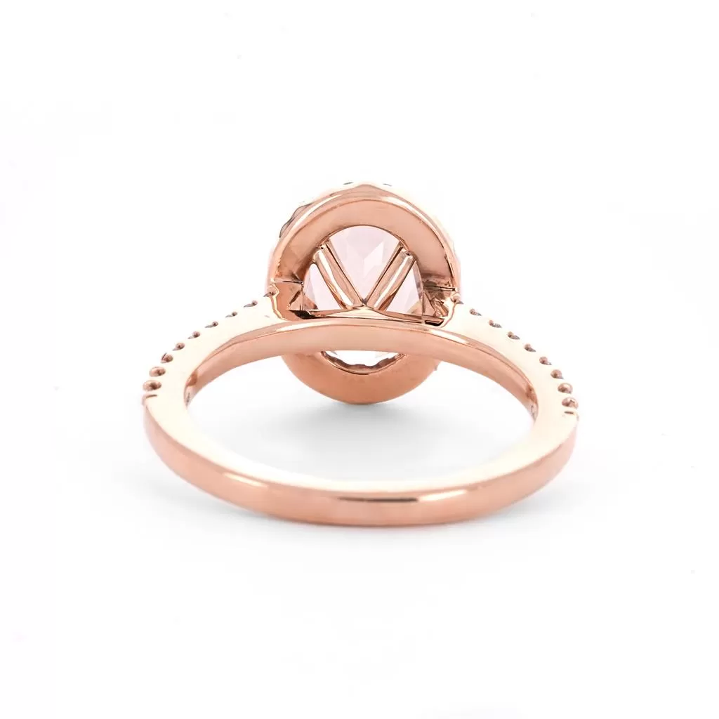 2.02tw Oval Morganite   Diamond Engagement Ring, Halo, Pavê Band - 14K Rose Gold