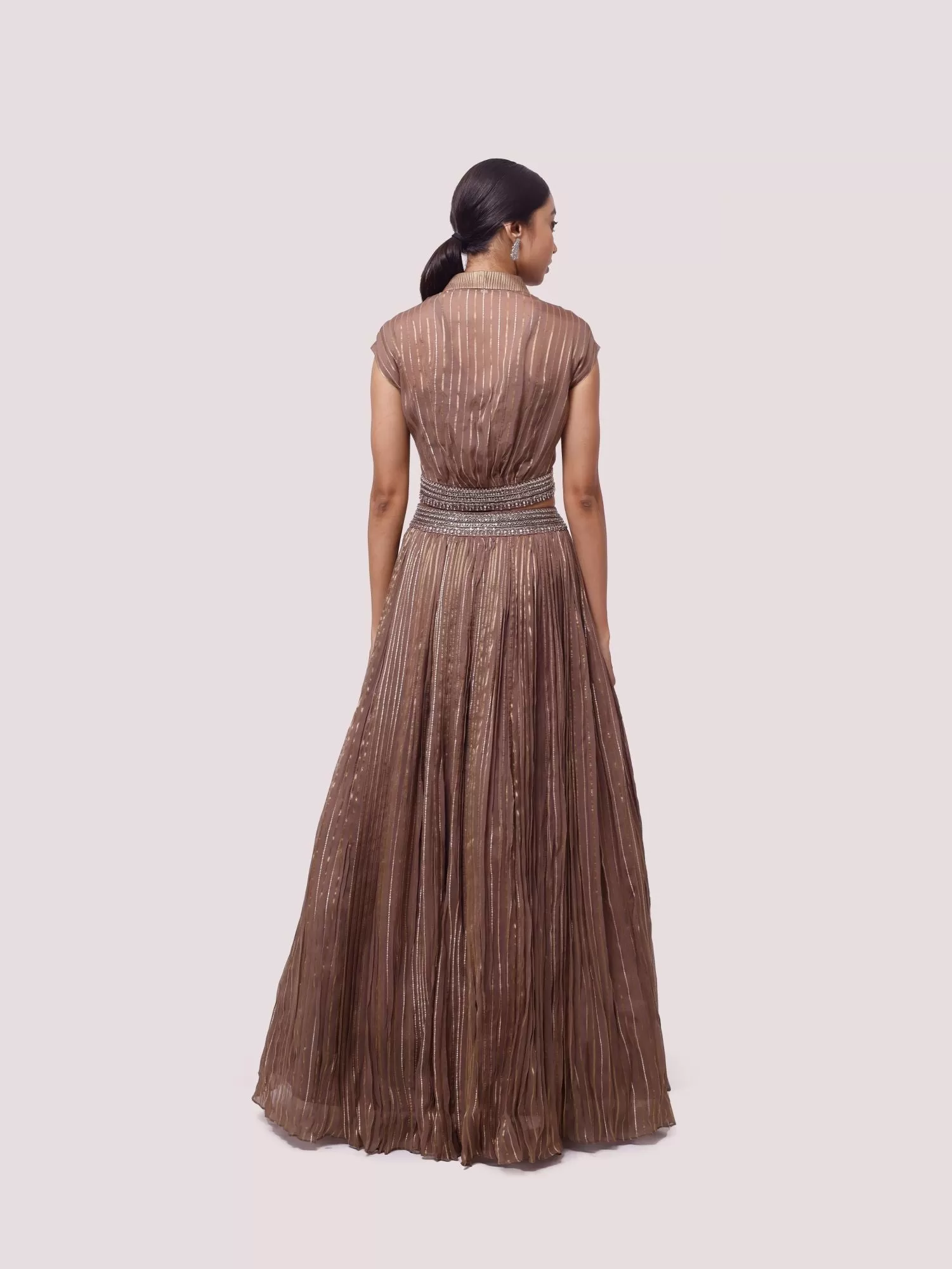 30Z354-RO Brown Embroidered Organza Skirt Set