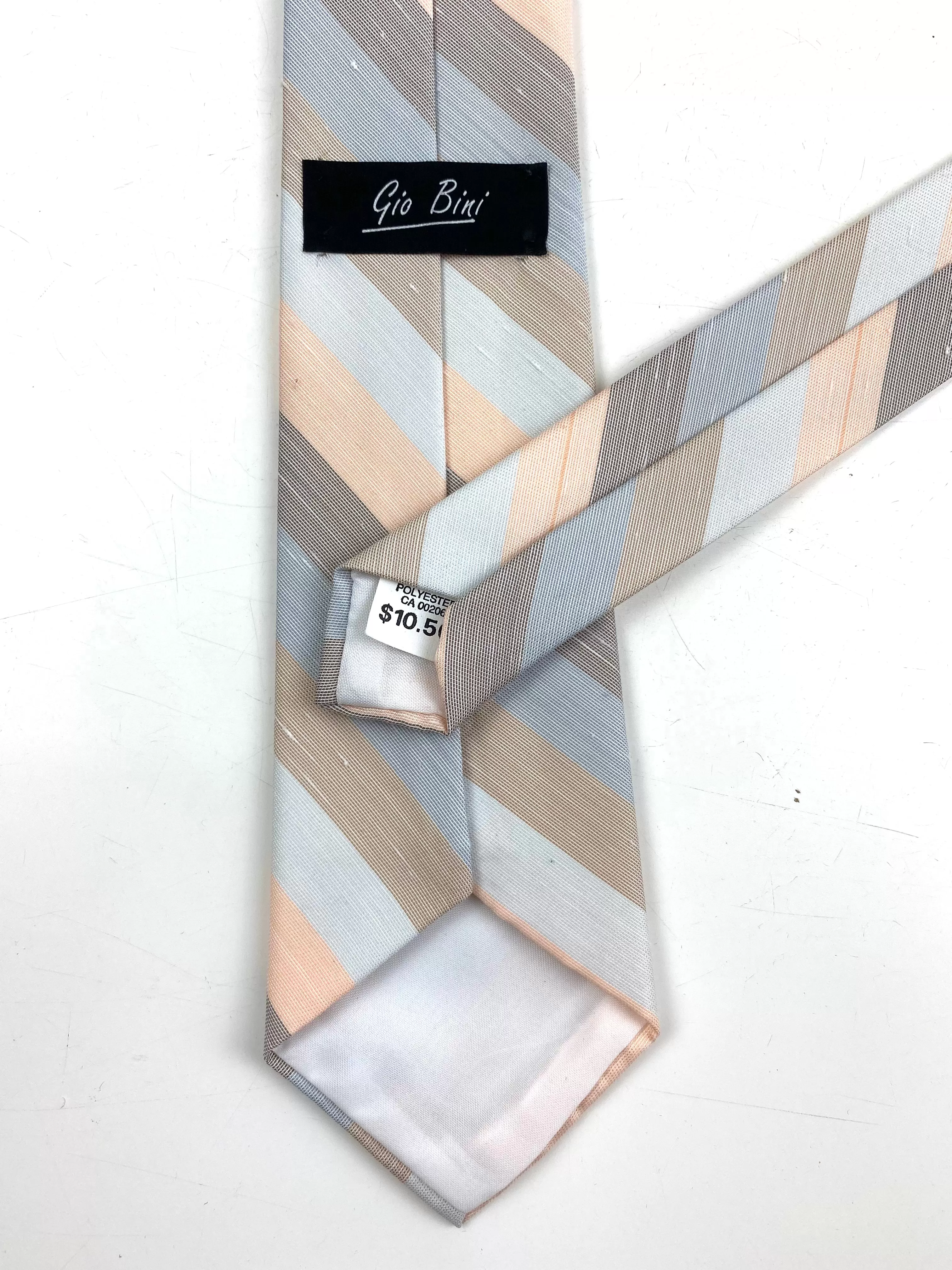 80s Deadstock Necktie, Men's Vintage Grey & Salmon Pink Stripe Tie, NOS