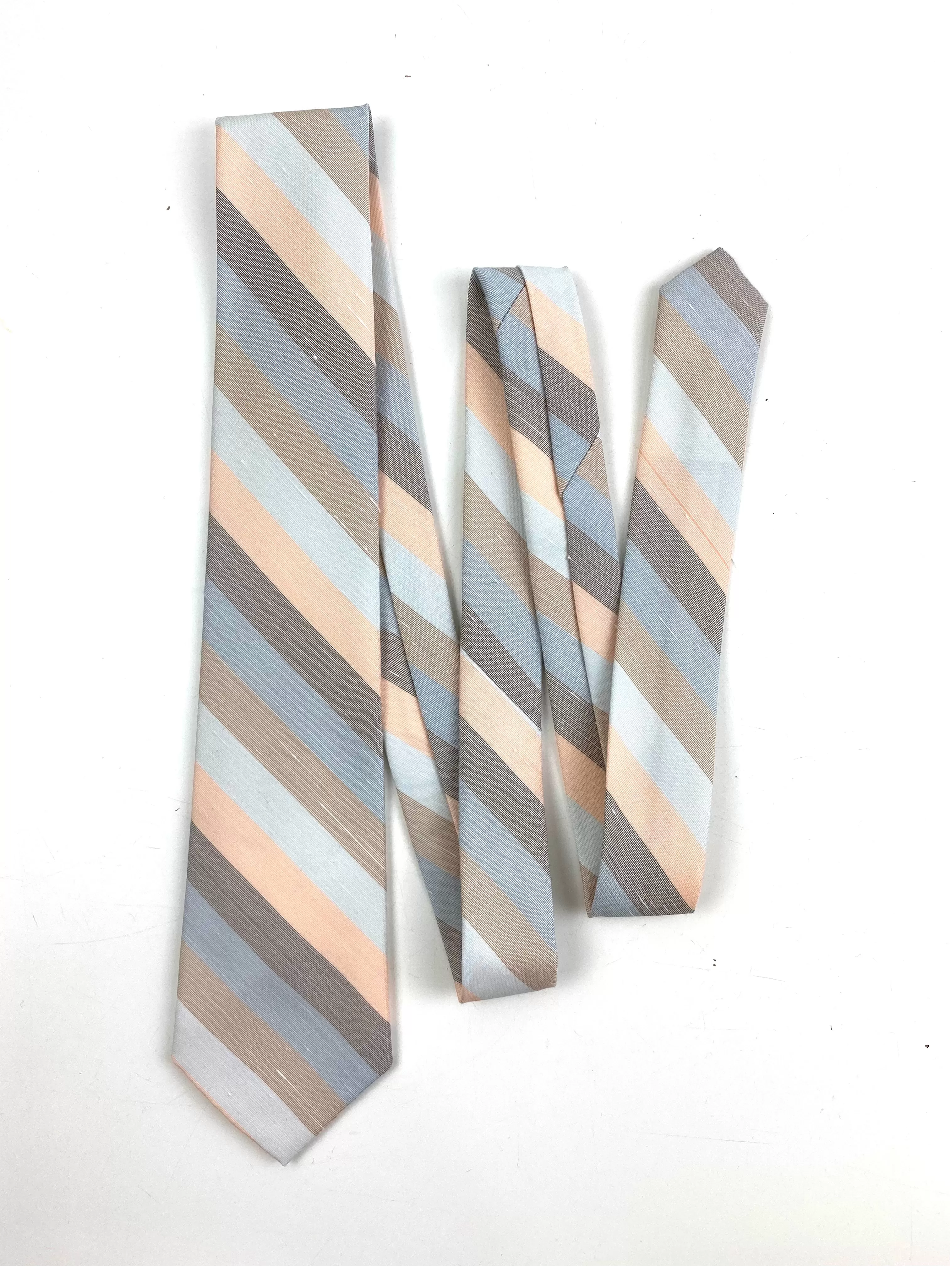 80s Deadstock Necktie, Men's Vintage Grey & Salmon Pink Stripe Tie, NOS