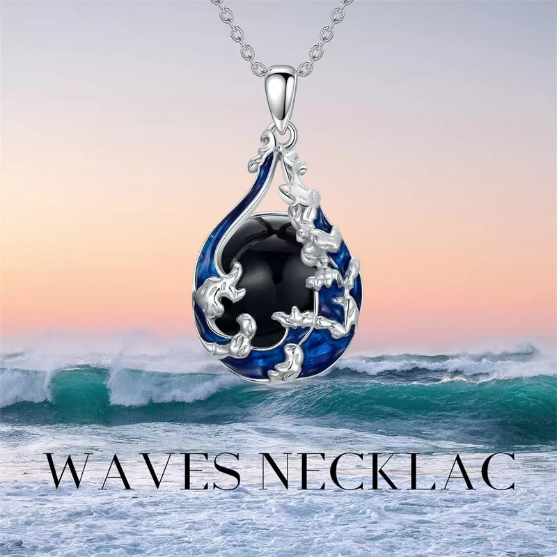 925 Sterling Silver Obsidian Blue Ocean Necklace Teen Girl Necklaces for Women Mother Lover Girlfriend Daughter Sister