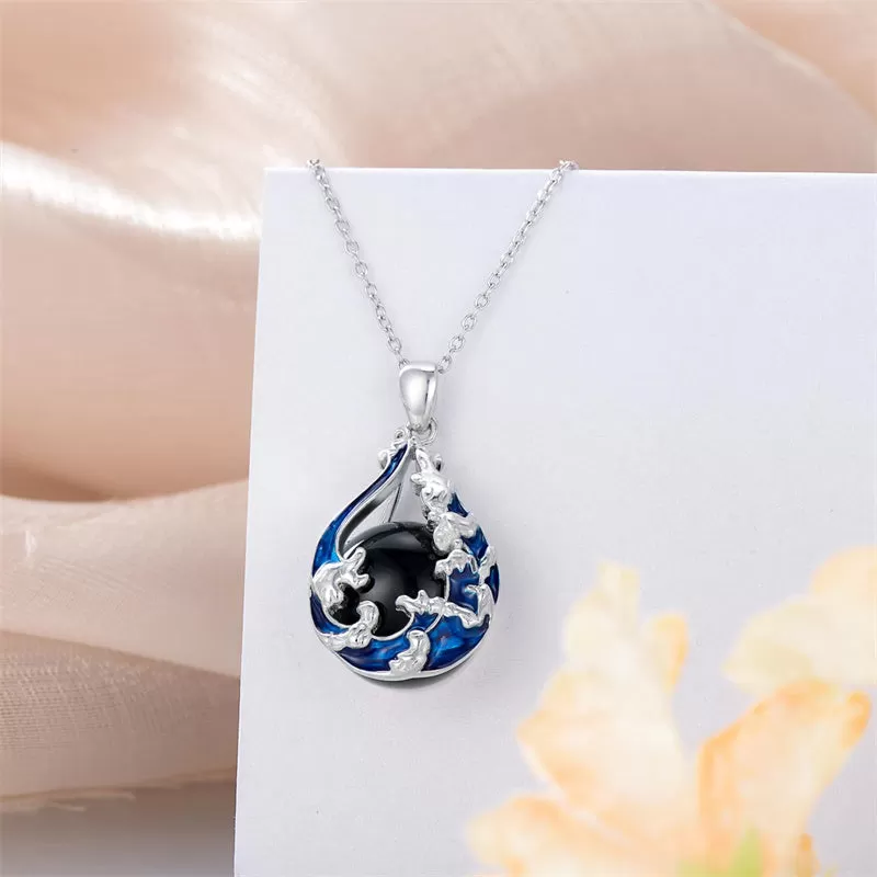 925 Sterling Silver Obsidian Blue Ocean Necklace Teen Girl Necklaces for Women Mother Lover Girlfriend Daughter Sister