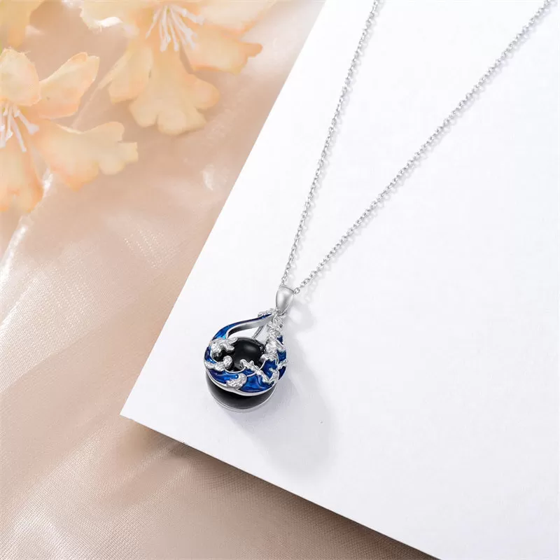 925 Sterling Silver Obsidian Blue Ocean Necklace Teen Girl Necklaces for Women Mother Lover Girlfriend Daughter Sister