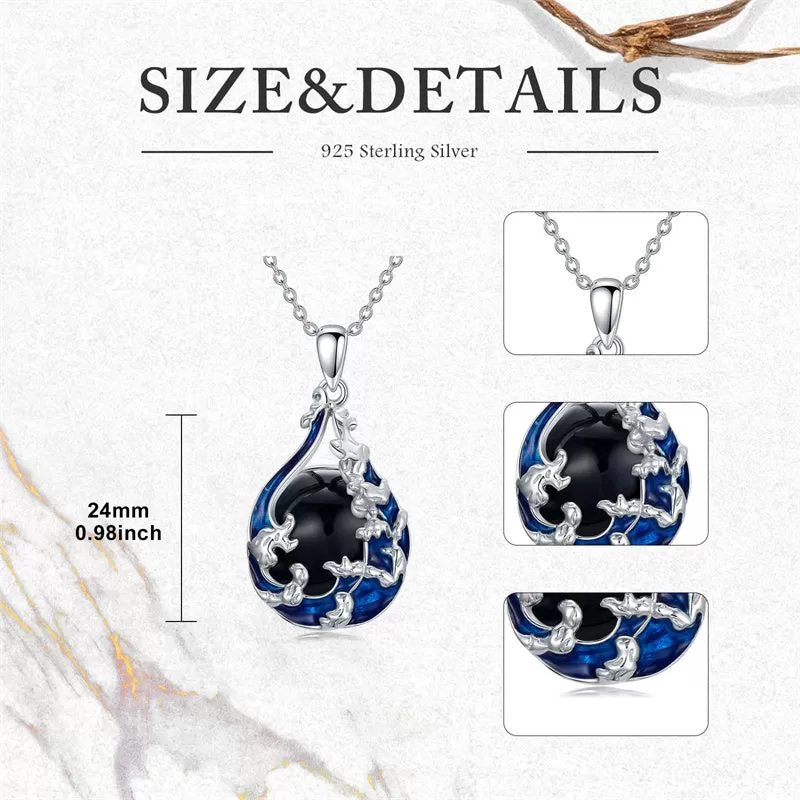 925 Sterling Silver Obsidian Blue Ocean Necklace Teen Girl Necklaces for Women Mother Lover Girlfriend Daughter Sister