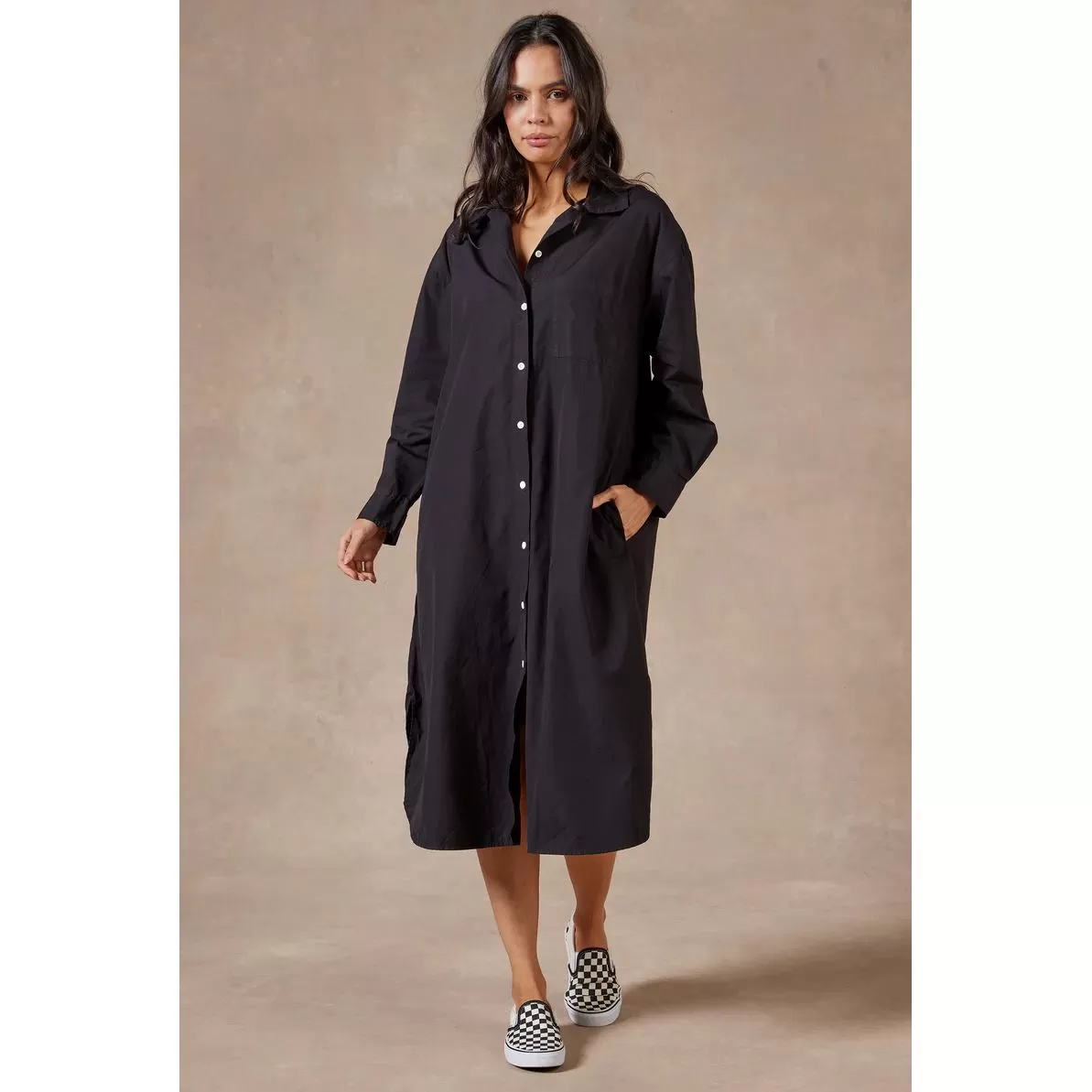 Academy Brand Women's Frankie Long Sleeve Poplin Dress - Black