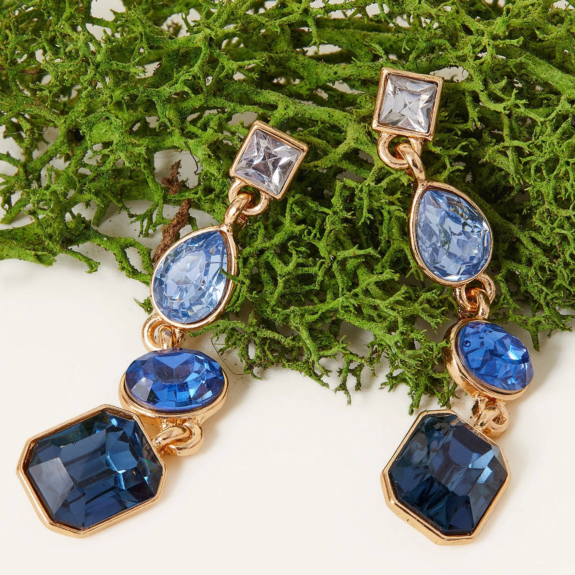 Accessorize London Women's Eclectic Gem Long Drop Earrings Blue