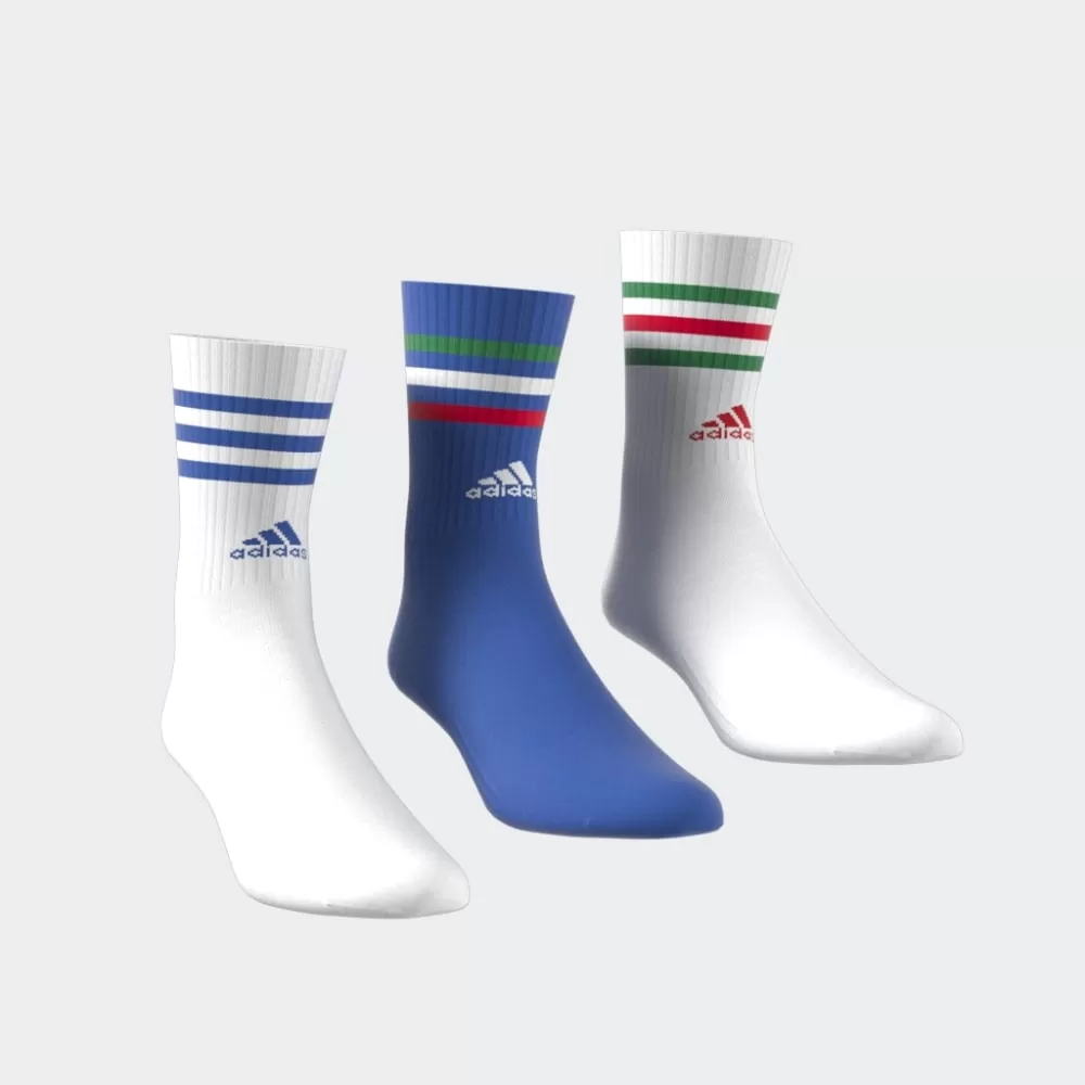 Adidas 3-Stripes Cushioned Crew Socks 3 Pairs - White/Blue/White