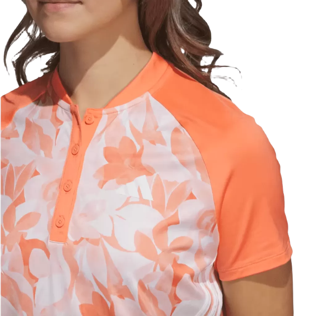 Adidas Ladies Floral Golf Polo Shirt - Orange