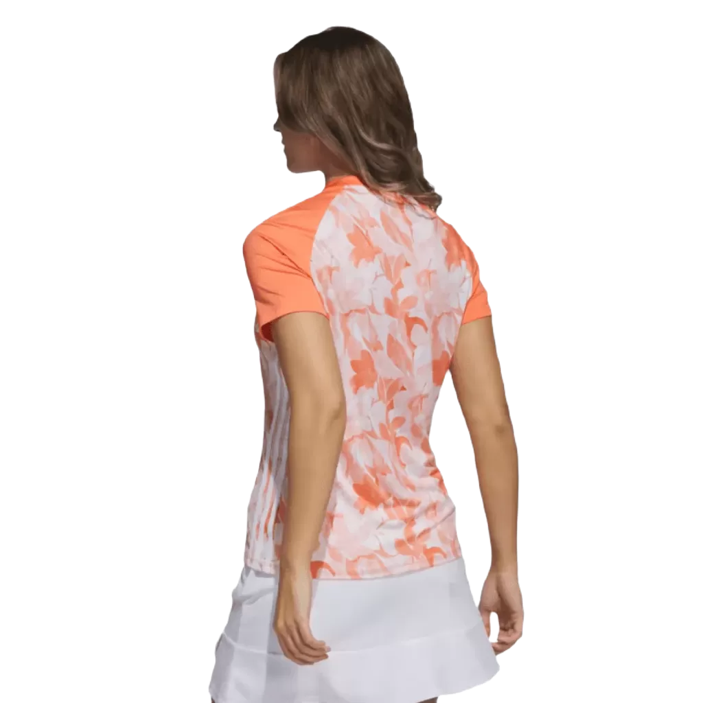 Adidas Ladies Floral Golf Polo Shirt - Orange