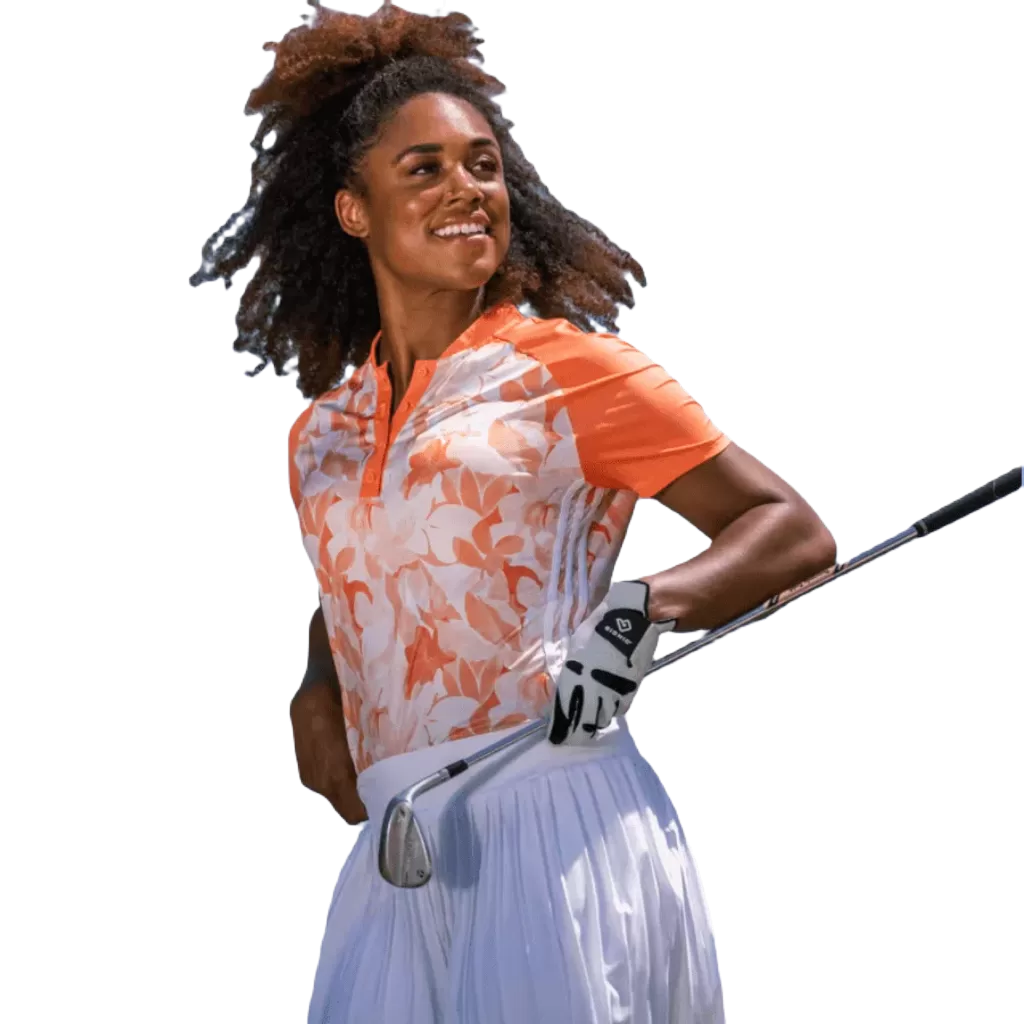 Adidas Ladies Floral Golf Polo Shirt - Orange