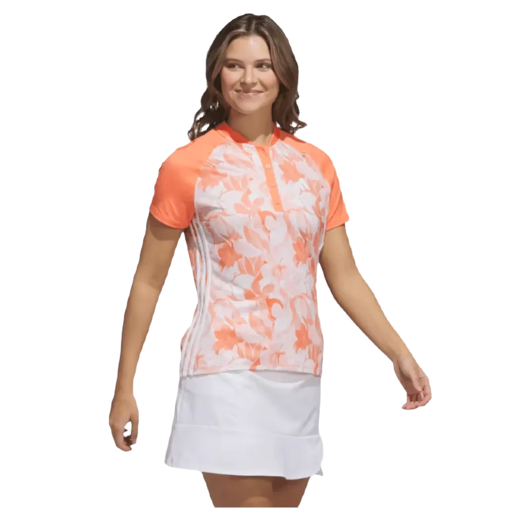 Adidas Ladies Floral Golf Polo Shirt - Orange