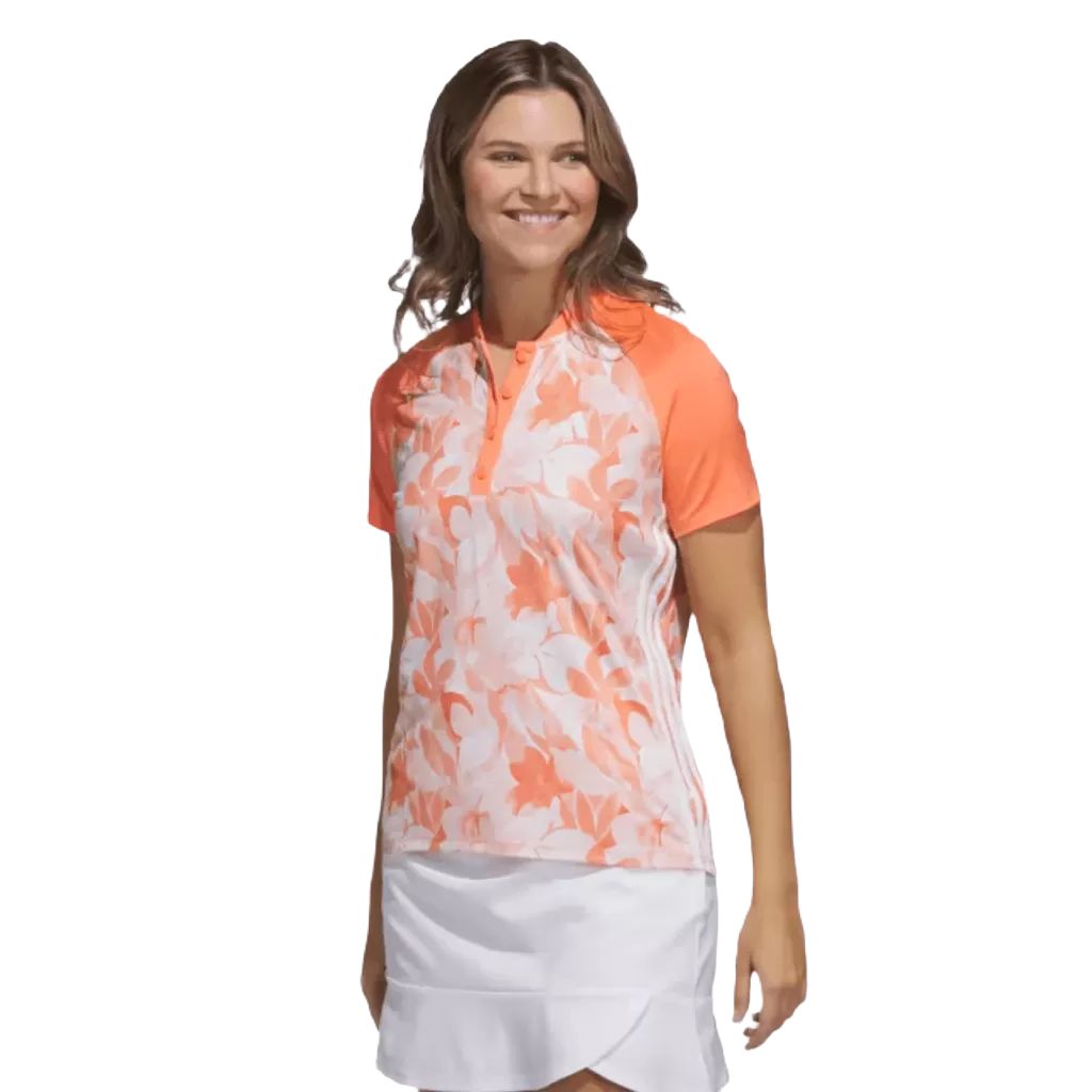 Adidas Ladies Floral Golf Polo Shirt - Orange