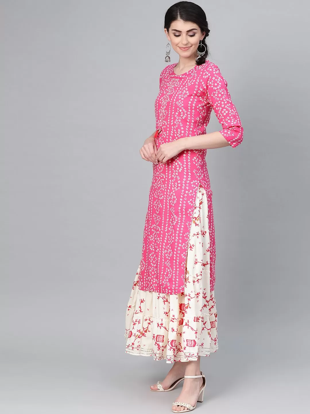 Afreen - Pink and White Patterned Kurta Set