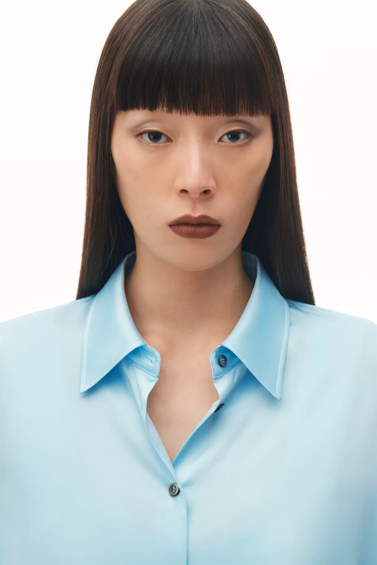 Alexander Wang Oversized Silk Shirt with Logo Cut Out -Shine Blue