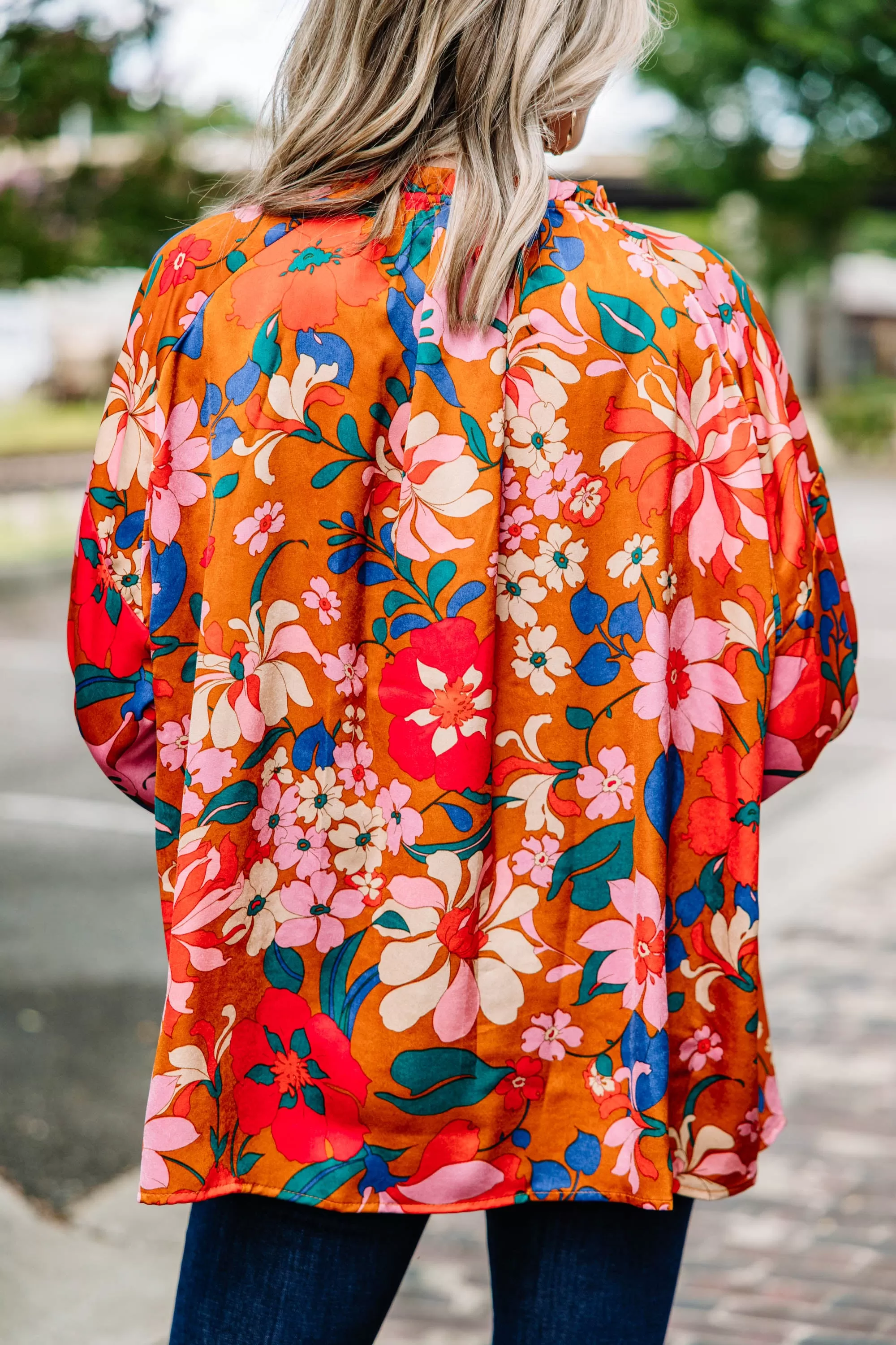 All The Love Camel Yellow Floral Blouse