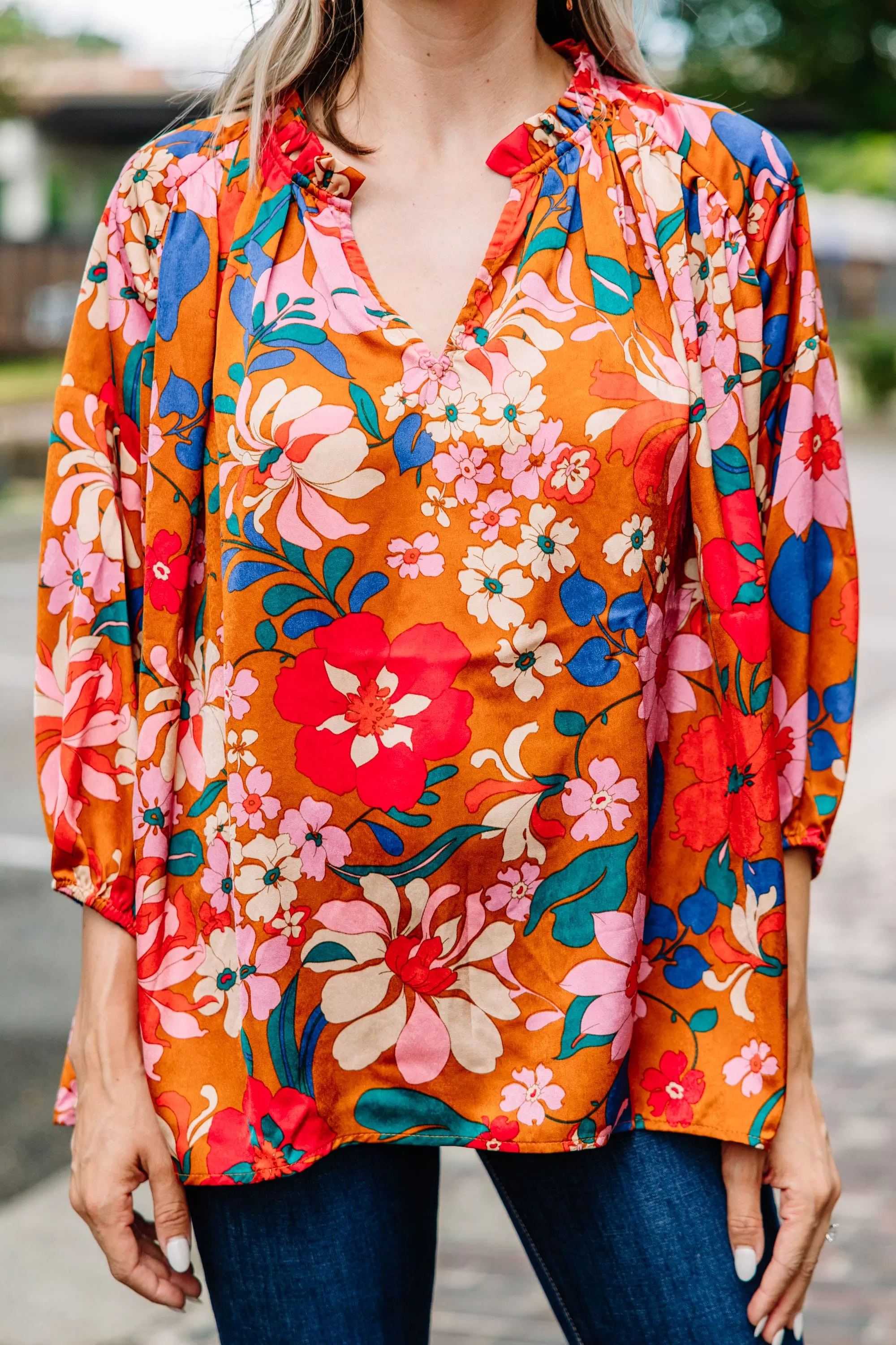 All The Love Camel Yellow Floral Blouse