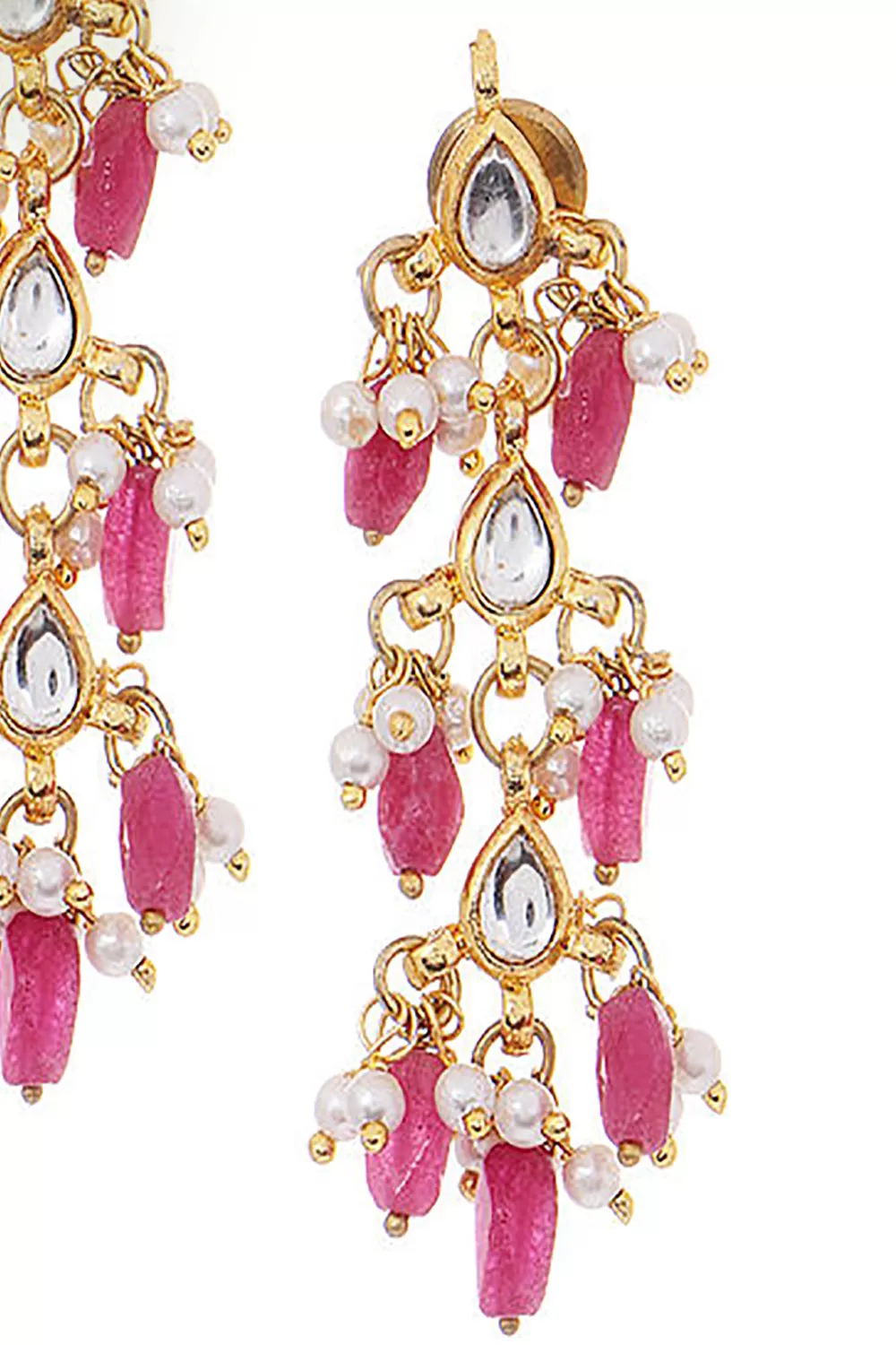 Alloy Kundan Dangler Earring in Pink and White