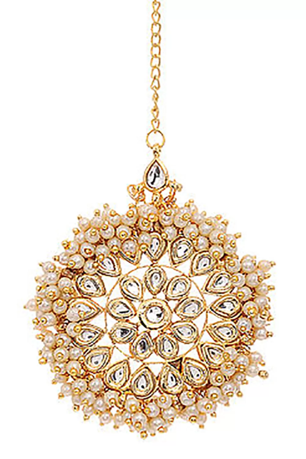 Alloy Kundan Maang Tikka in Gold and White