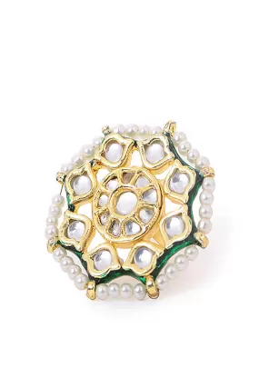 Alloy Kundan Ring in Gold and White