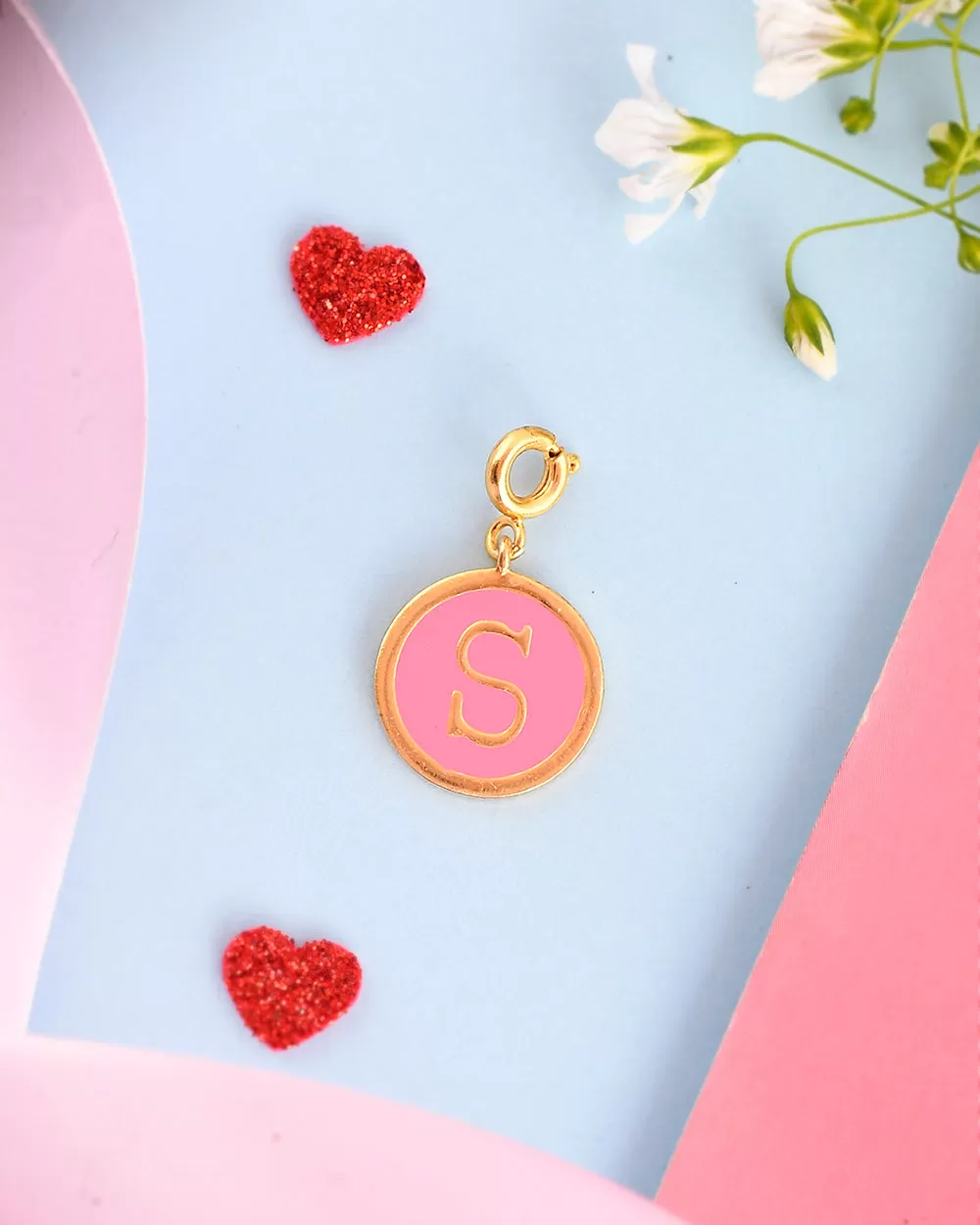 Alphabet S Pink Enamel Charm - Voylla