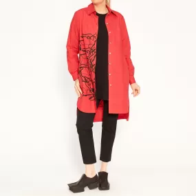 Angie Red Shirt with Abstract Black Print