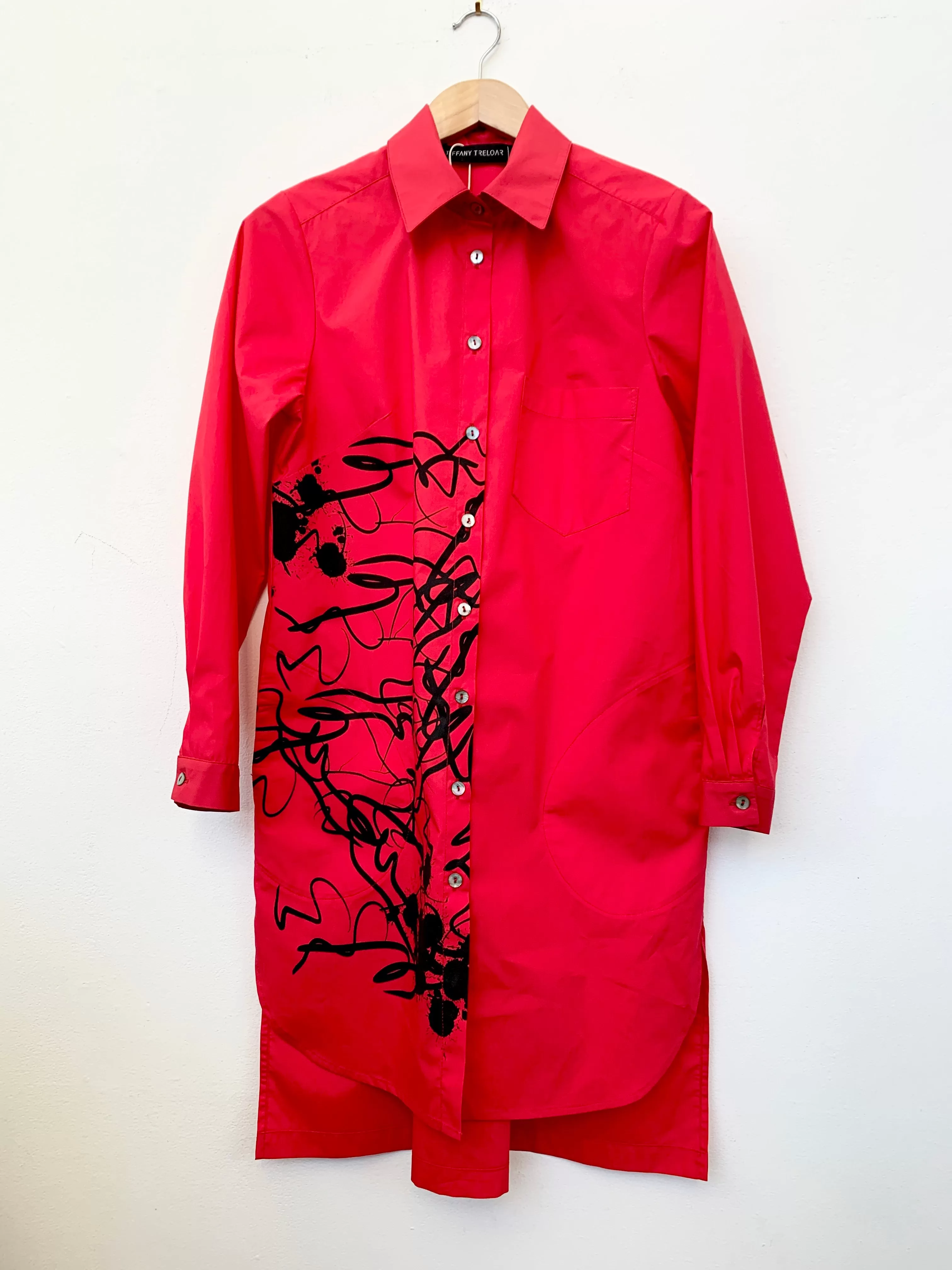 Angie Red Shirt with Abstract Black Print